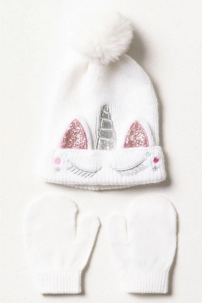 2 Piece Hat-Set Unicorn Novelty White