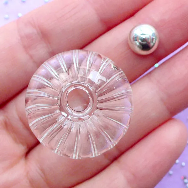 25mm Glass Orb with Fluted Pattern | Kawaii Glass Bubble with Silver Cap | Glass Globe Pendant | Glass Ball Charm (1 Set)