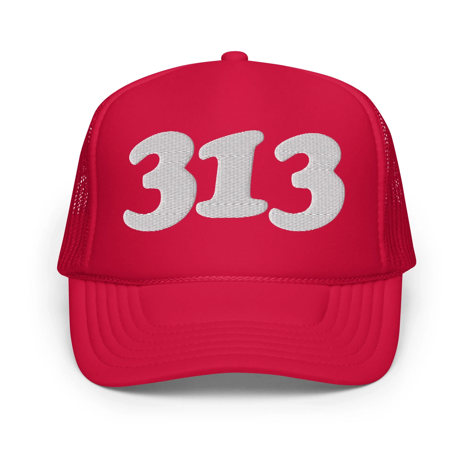 313 Detroit Foam Trucker Hat - Red  - Embroidered with White