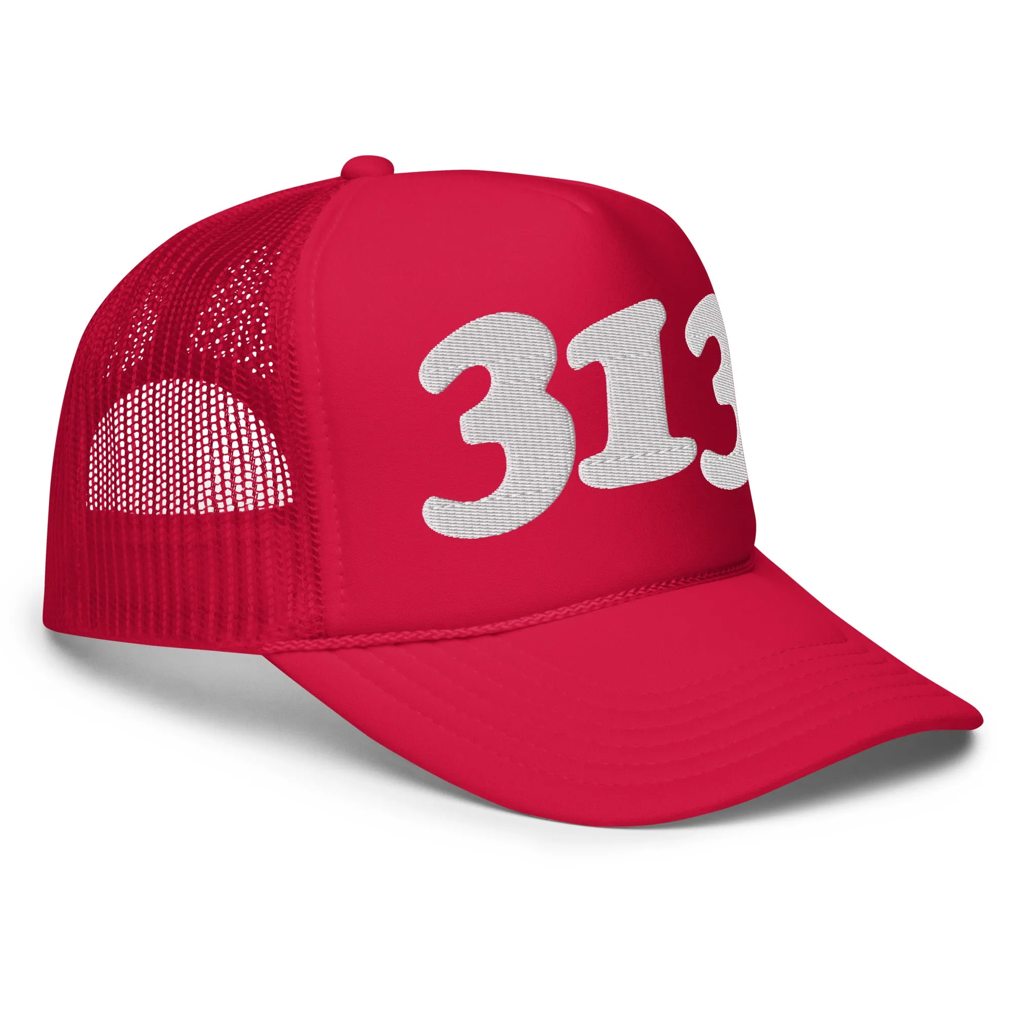 313 Detroit Foam Trucker Hat - Red  - Embroidered with White