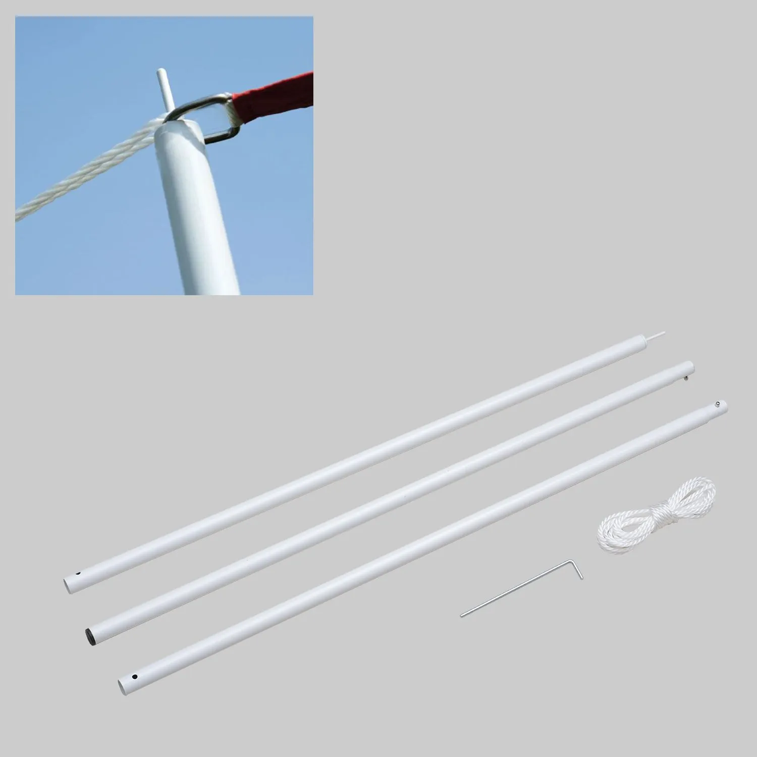 3M Awning Sail Shade Canopy Pole Kit Adjustable Pole With Rope Metal - White