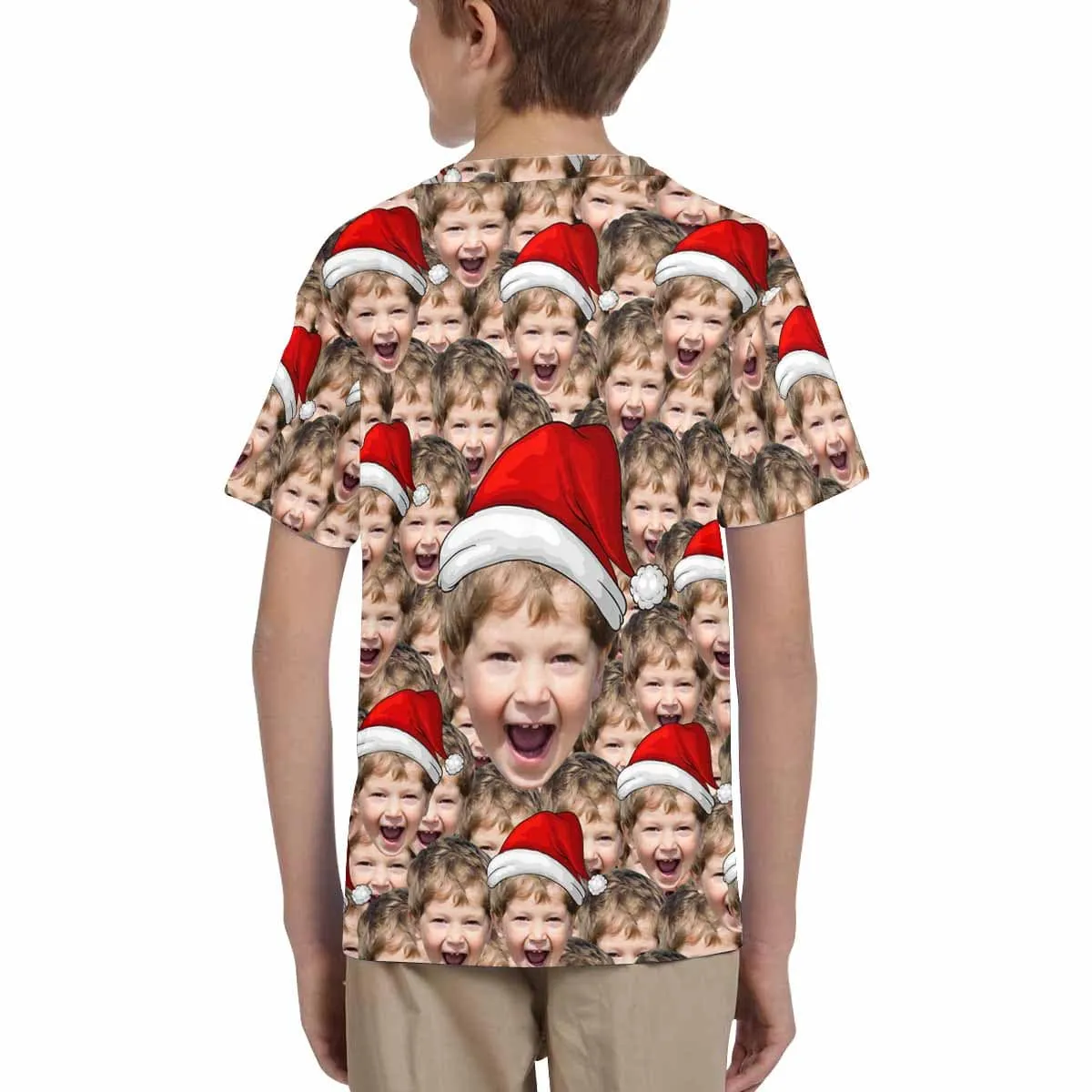 #6-15Y Custom Face Seamless Christmas Hat Cute Boy Kid's All Over Print T-shirt