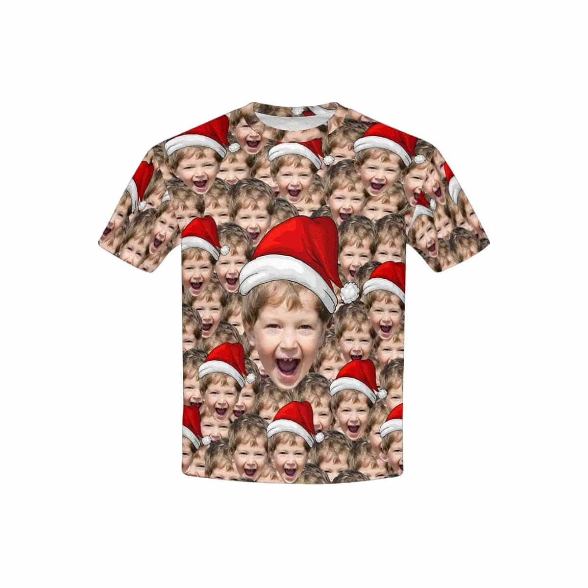 #6-15Y Custom Face Seamless Christmas Hat Cute Boy Kid's All Over Print T-shirt