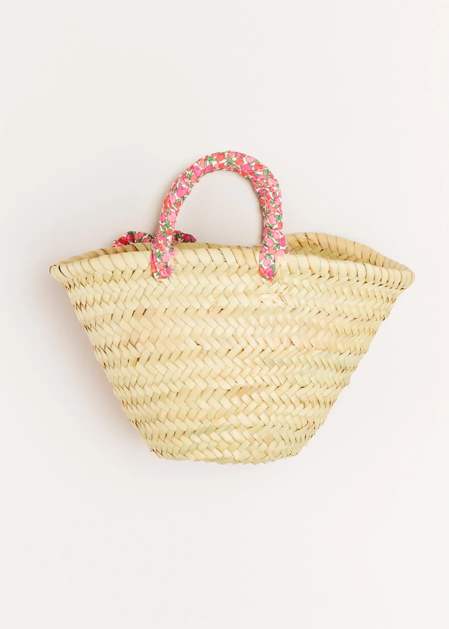 Annie Floral Print Bow Detail Straw Bag in Pink (S-M)