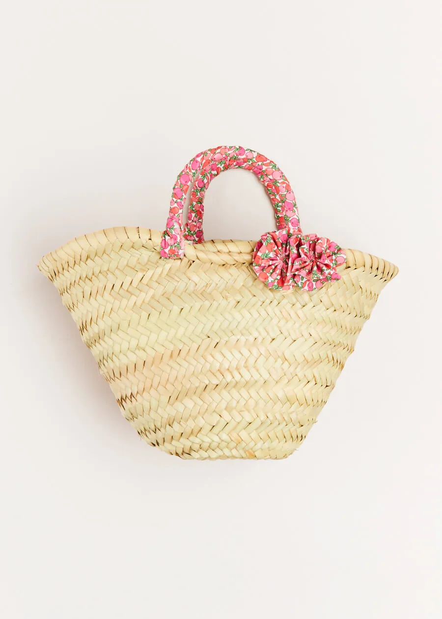 Annie Floral Print Bow Detail Straw Bag in Pink (S-M)