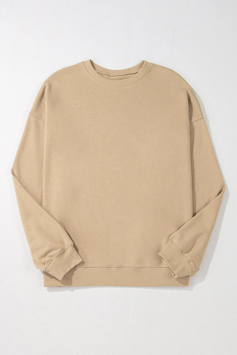 Apricot Solid Crew Neck Drop Shoulder Plus Size Sweatshirt