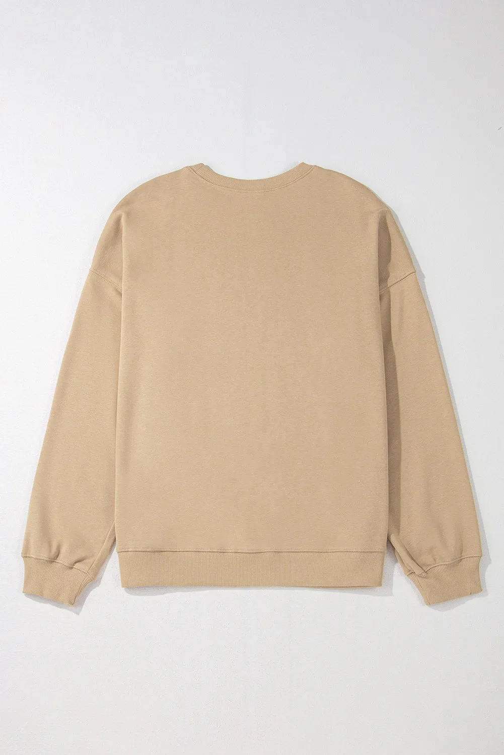 Apricot Solid Crew Neck Drop Shoulder Plus Size Sweatshirt