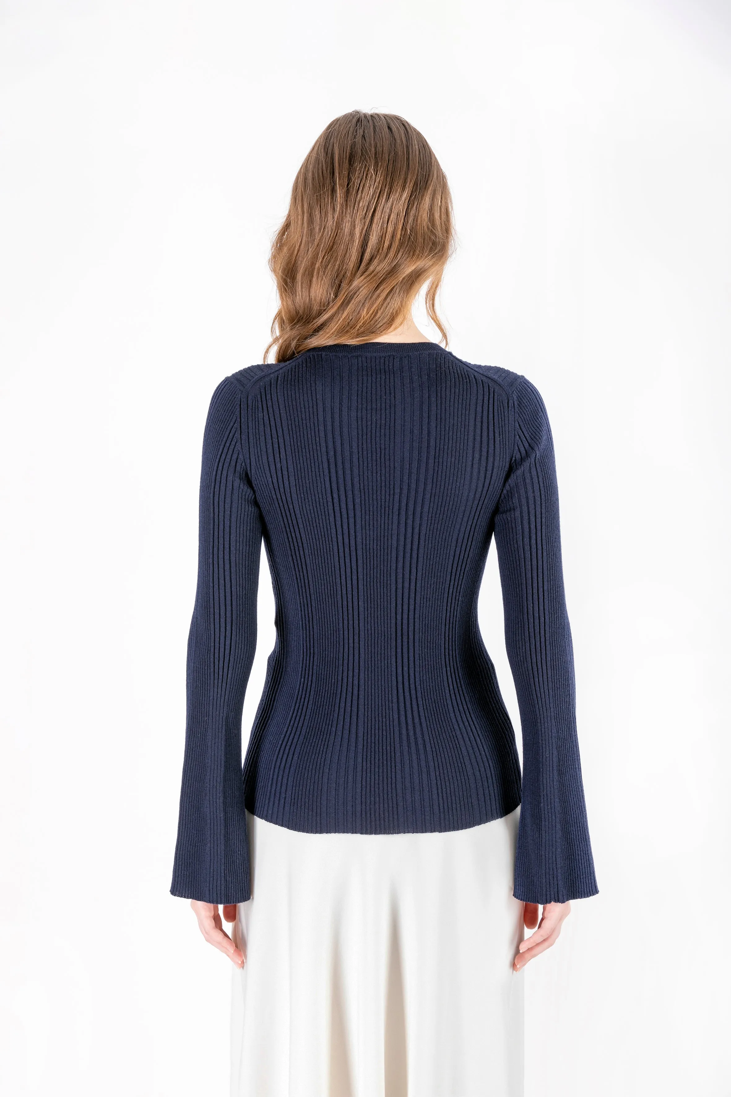 Ayla - 100% Wool Navy Blue Sweater with Camisole Detail