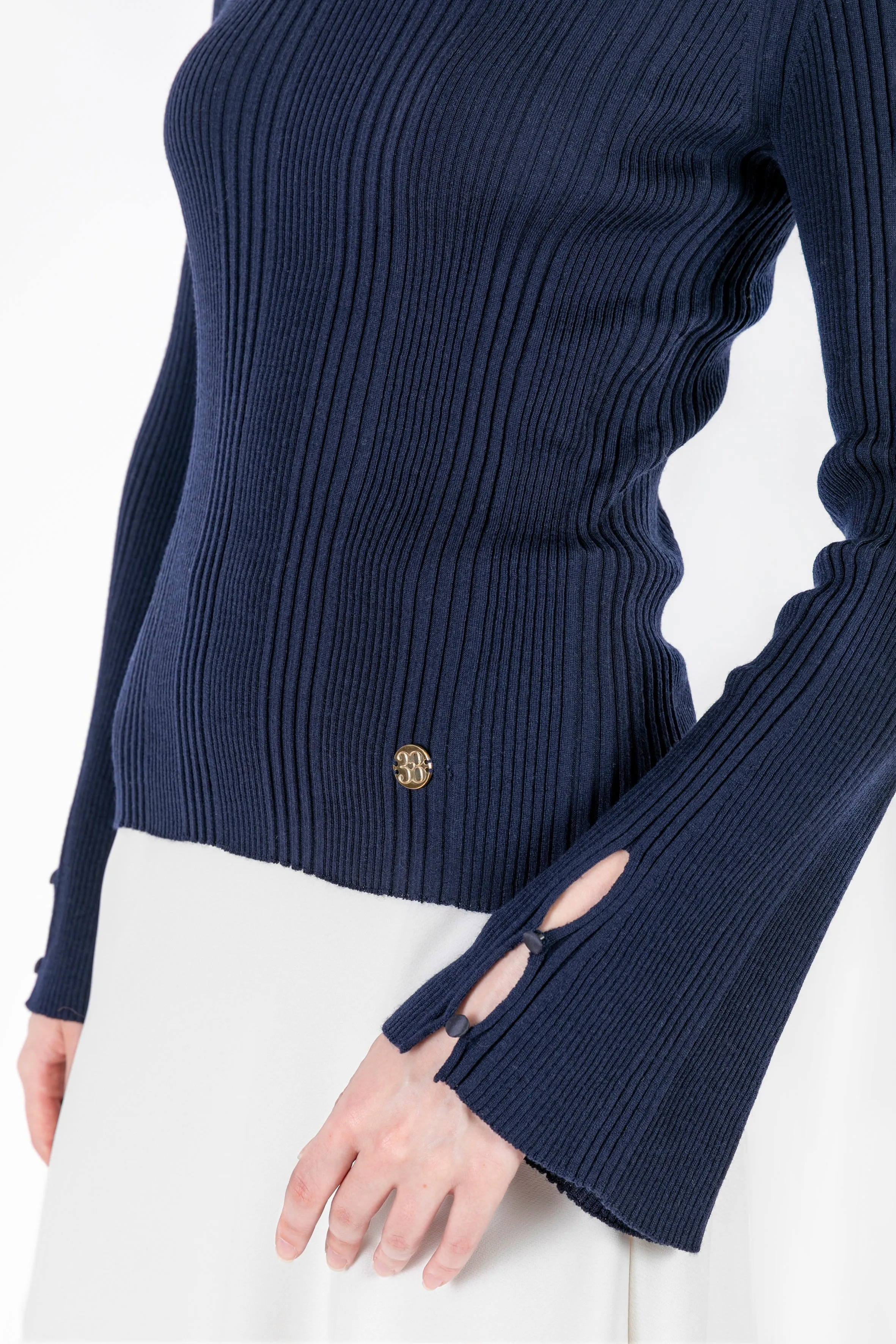 Ayla - 100% Wool Navy Blue Sweater with Camisole Detail