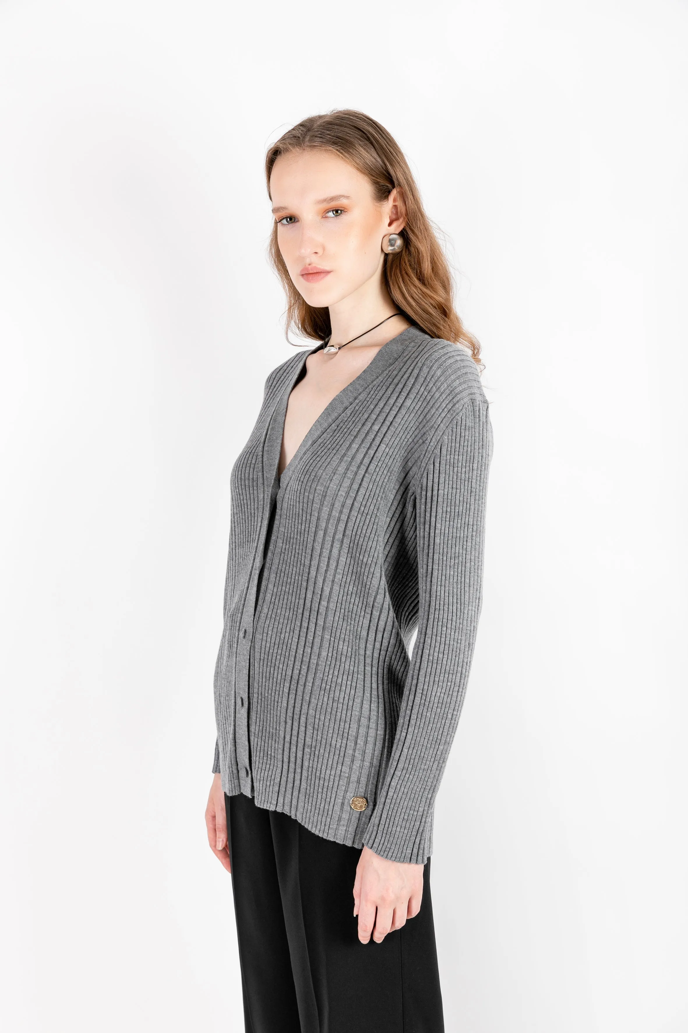 Azade - 100% Wool Gray Cardigan with Camisole Detail