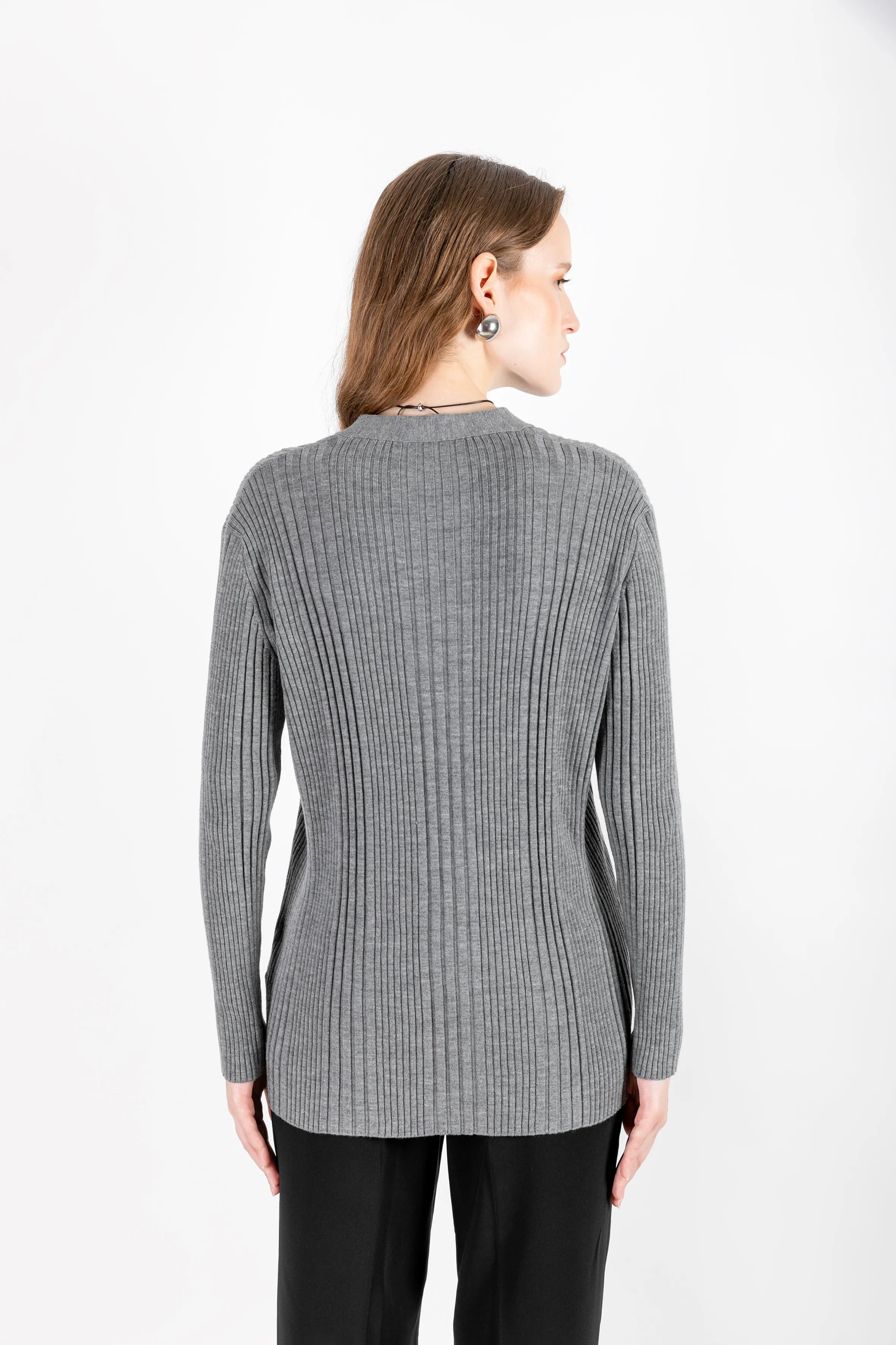 Azade - 100% Wool Gray Cardigan with Camisole Detail