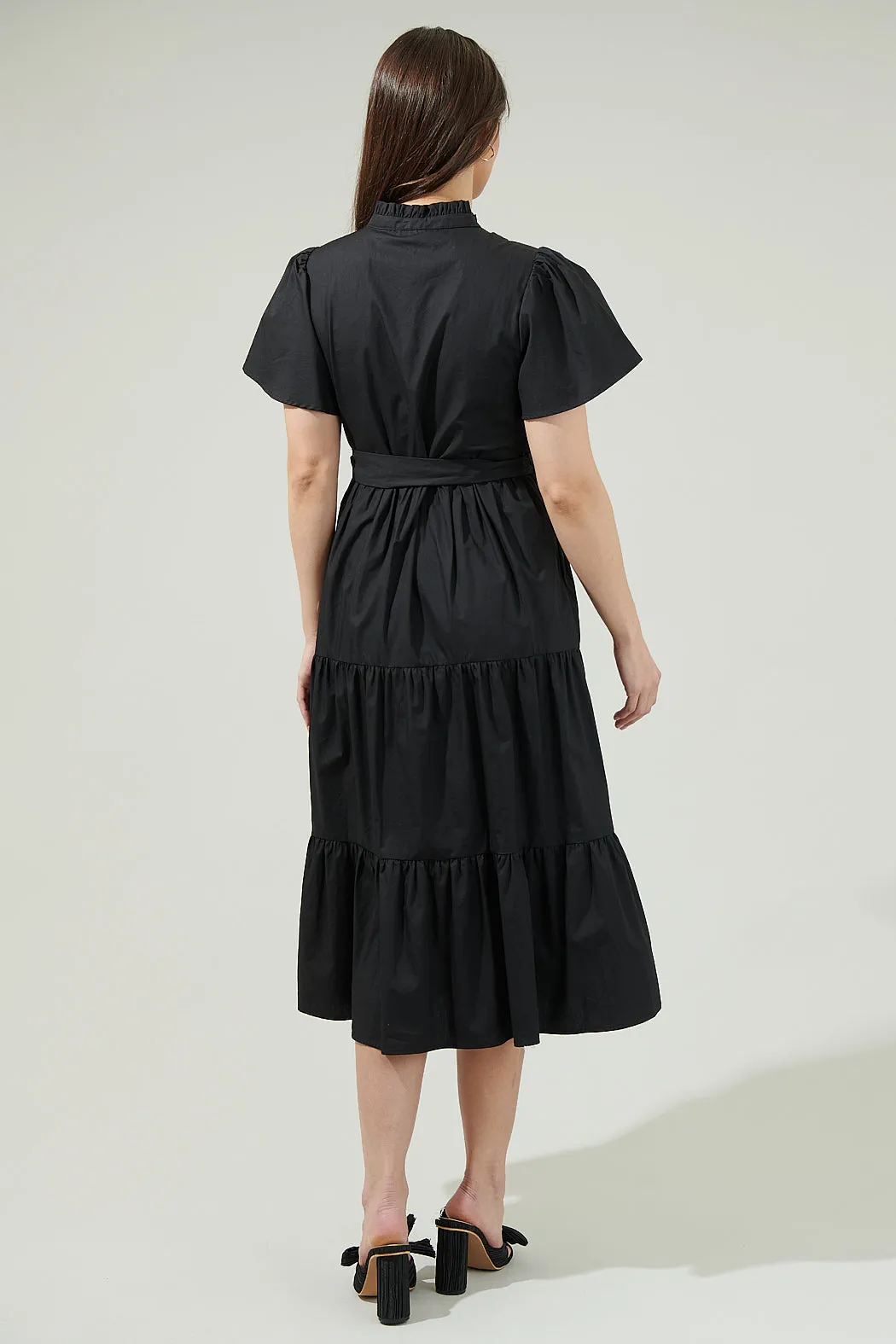 Bellucci Poplin Button Front Tiered Midi Dress