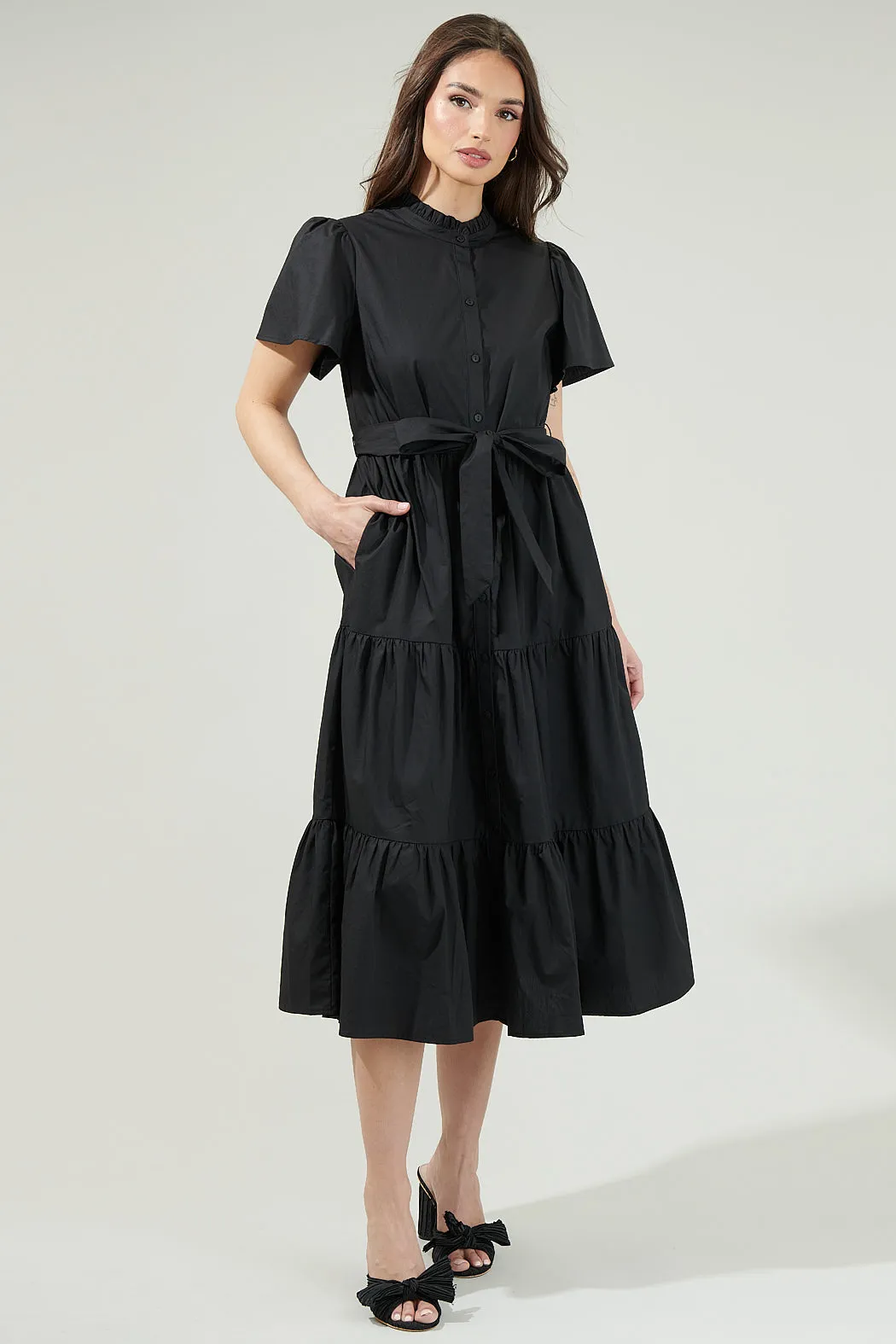 Bellucci Poplin Button Front Tiered Midi Dress