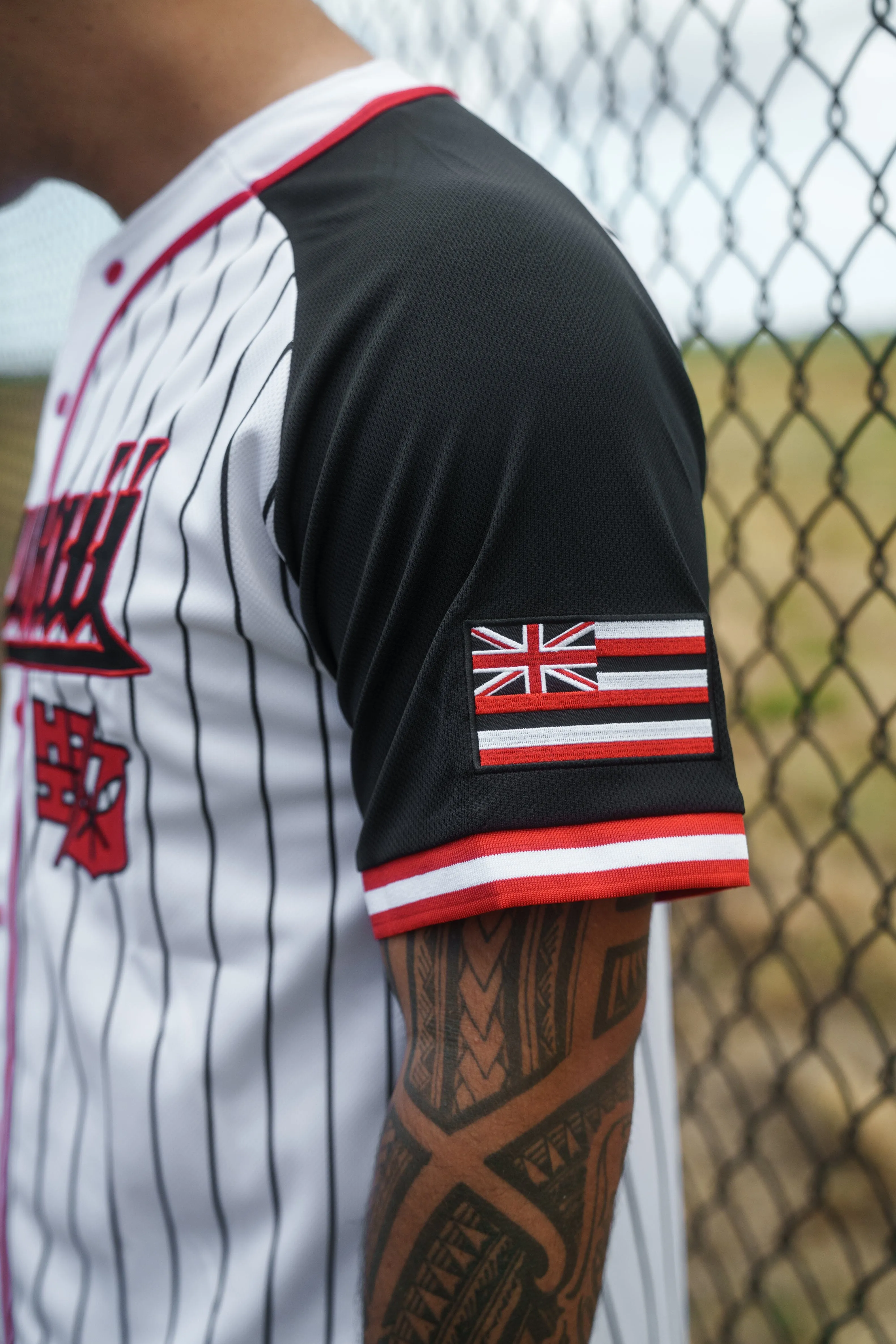 BLACK & RED PINSTRIPE BASEBALL JERSEY