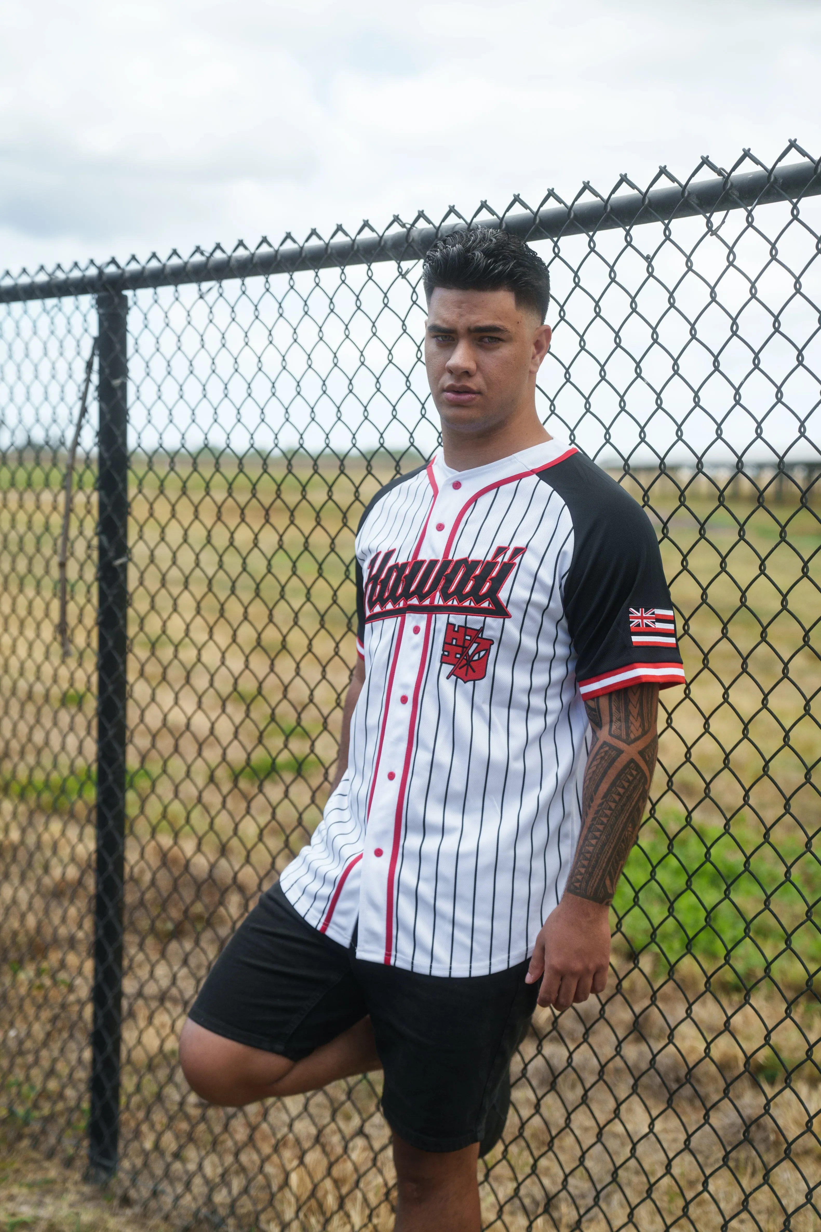 BLACK & RED PINSTRIPE BASEBALL JERSEY