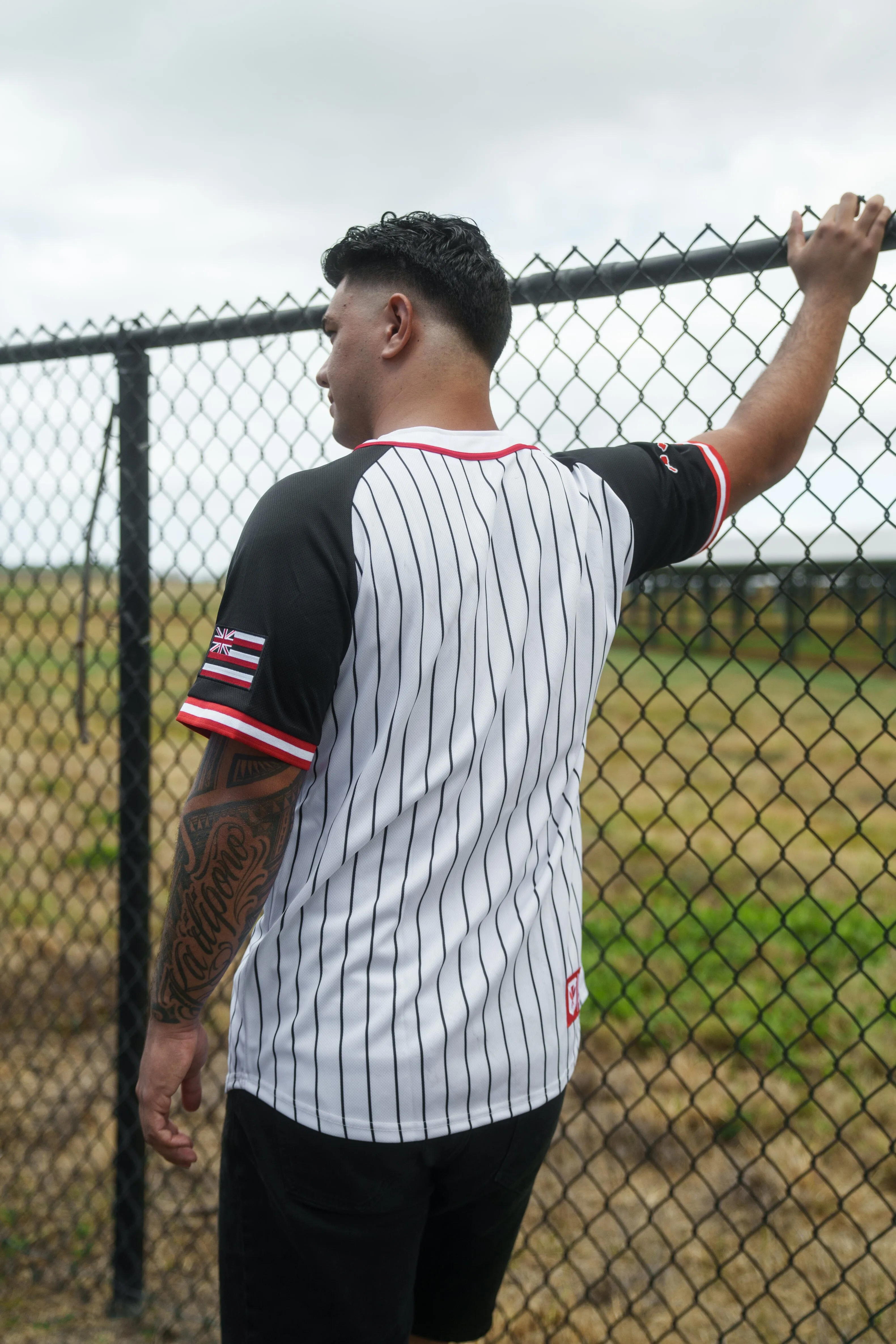 BLACK & RED PINSTRIPE BASEBALL JERSEY