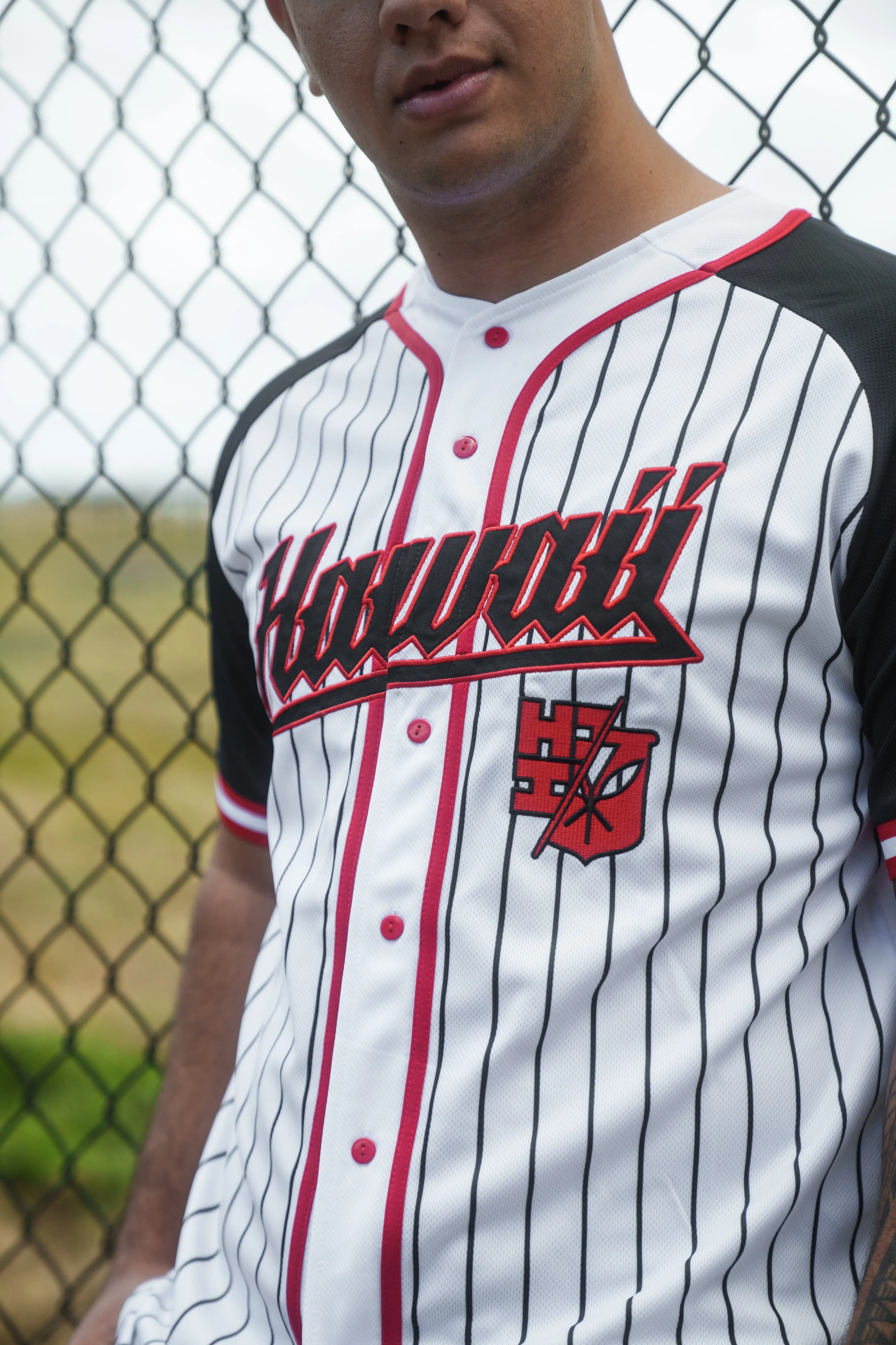 BLACK & RED PINSTRIPE BASEBALL JERSEY