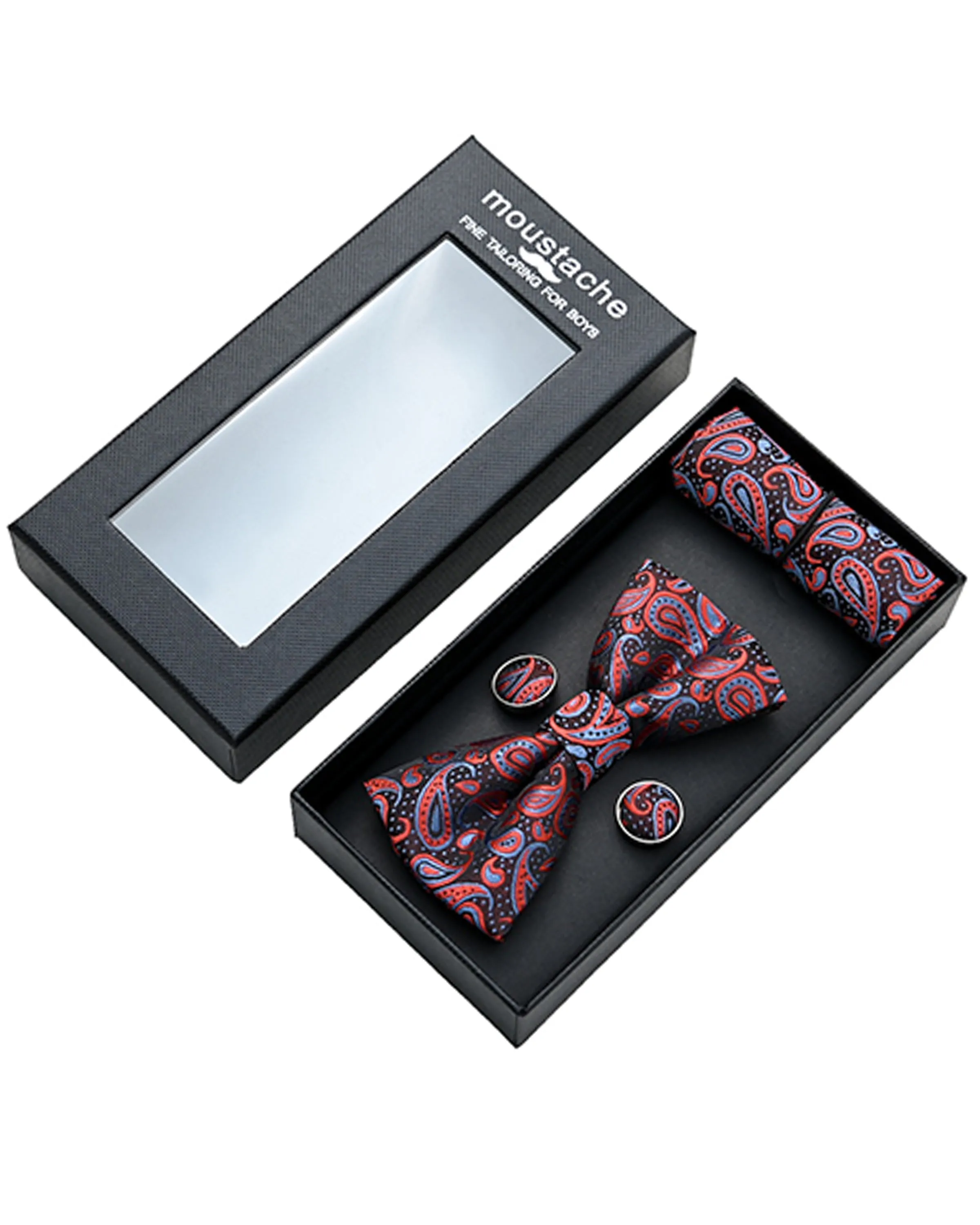 Blue and Red Paisley Bowtie Set