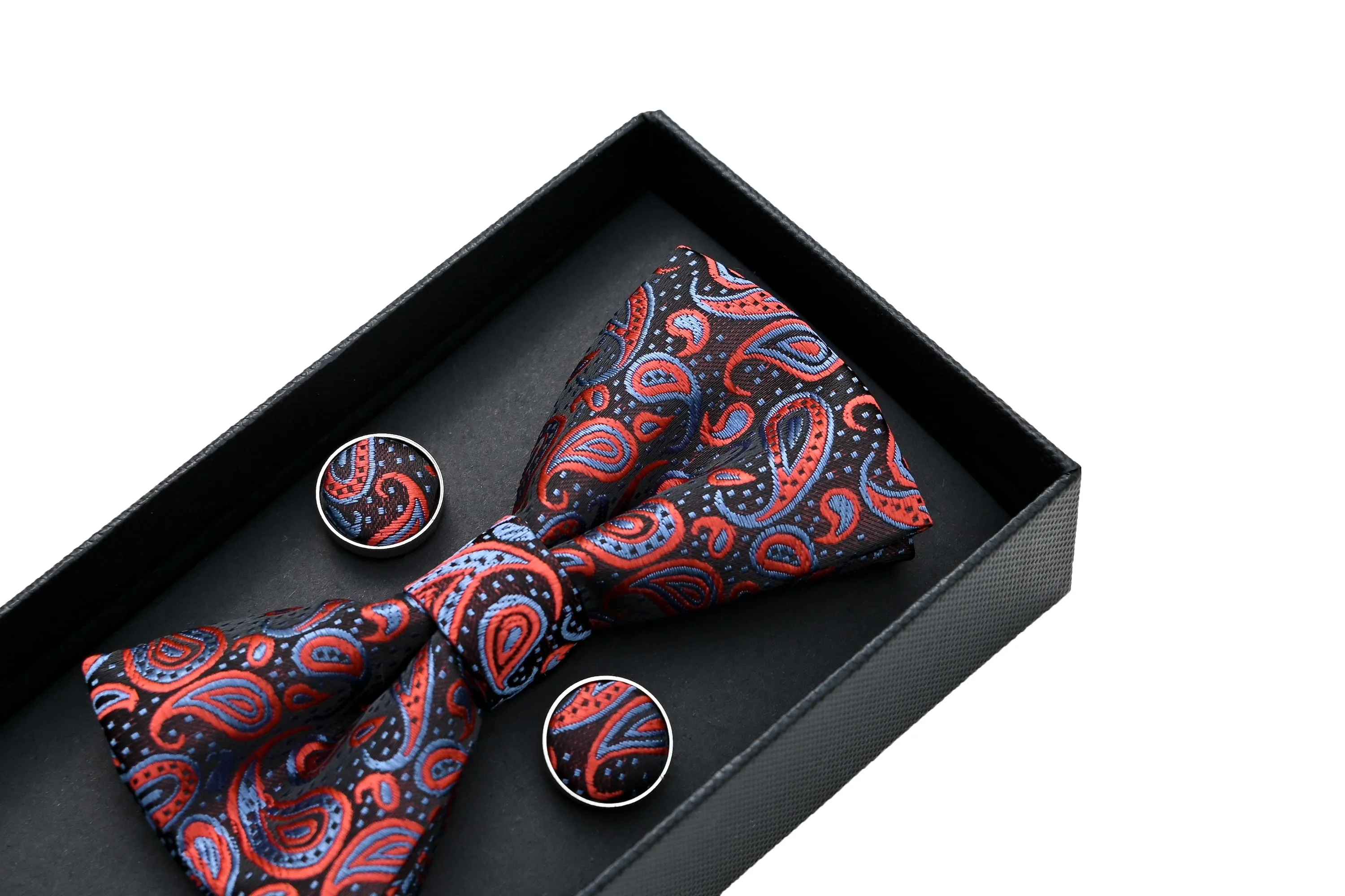 Blue and Red Paisley Bowtie Set