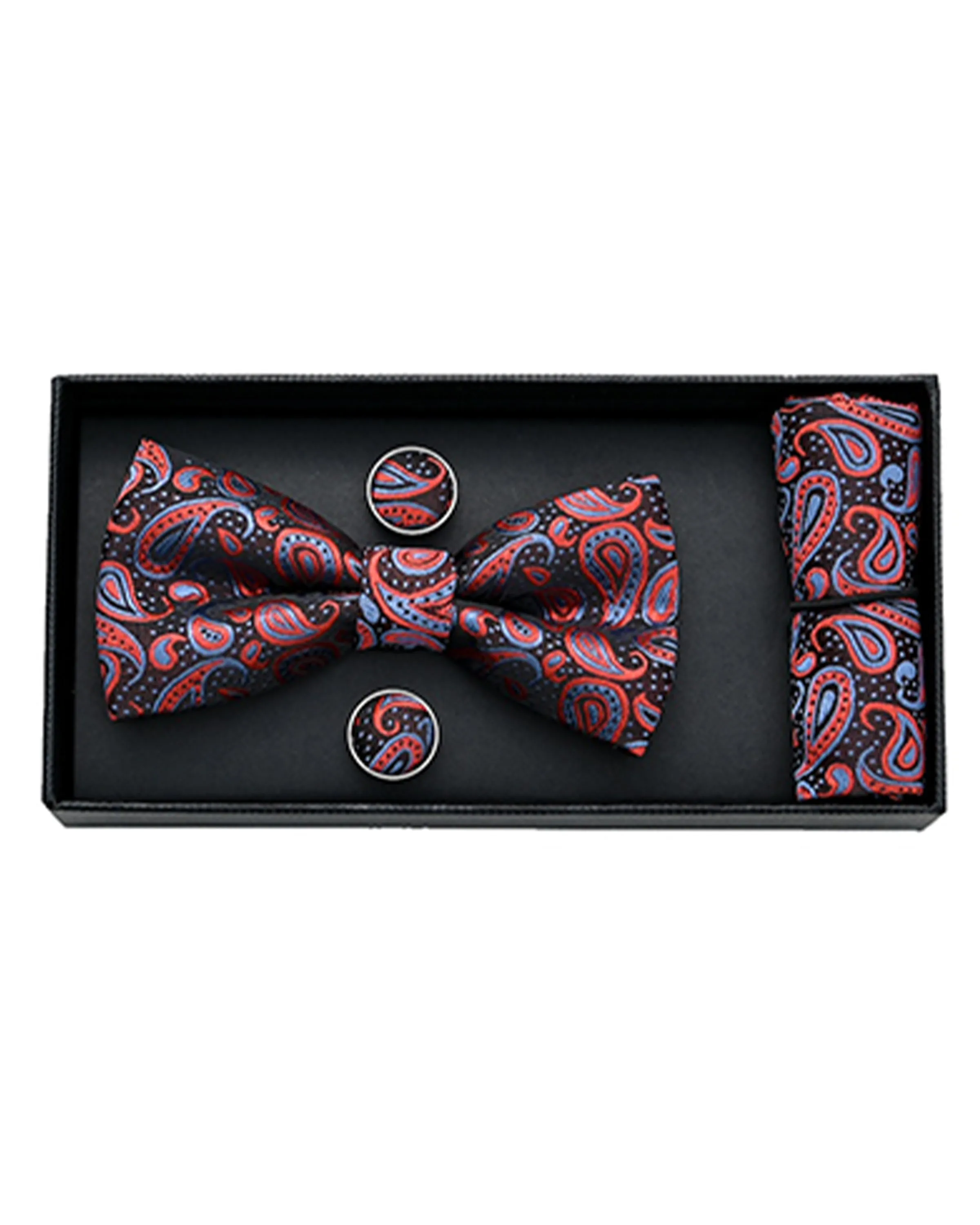 Blue and Red Paisley Bowtie Set