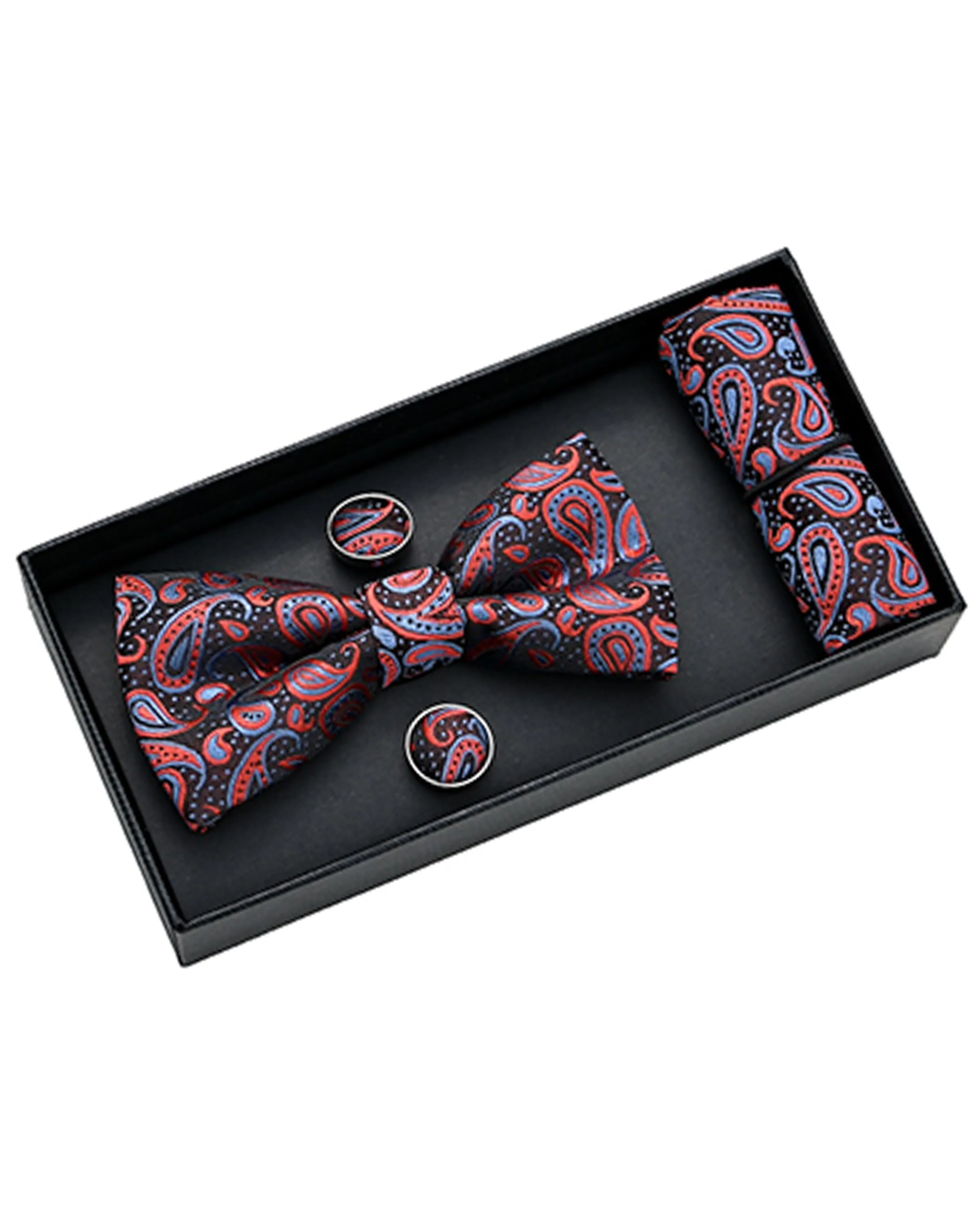 Blue and Red Paisley Bowtie Set