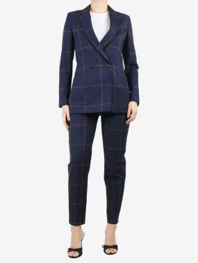 Blue check wool blazer and trouser suit set - size UK 8