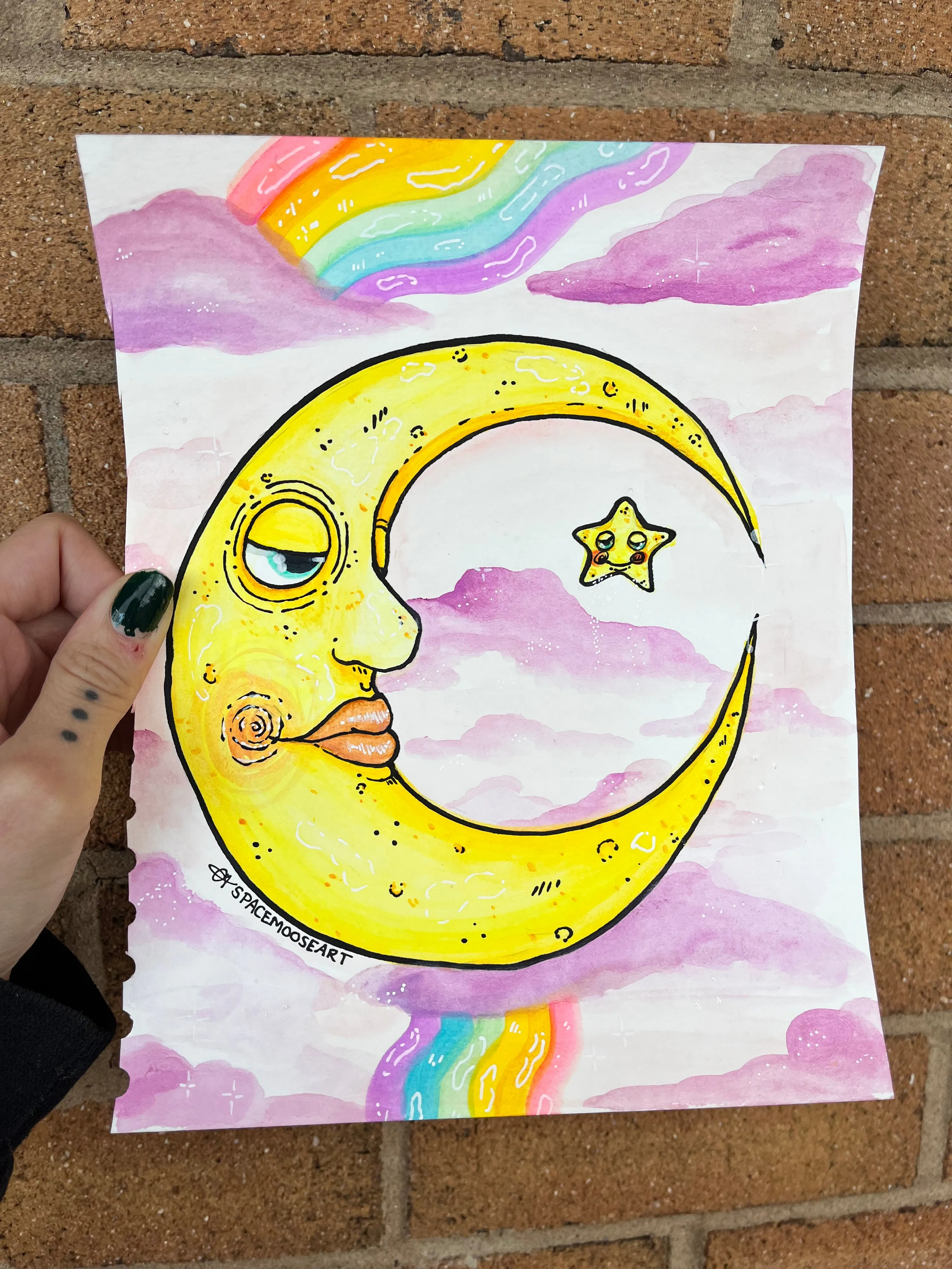 Buddies(sun and moon) Watercolor Painting on cardstock