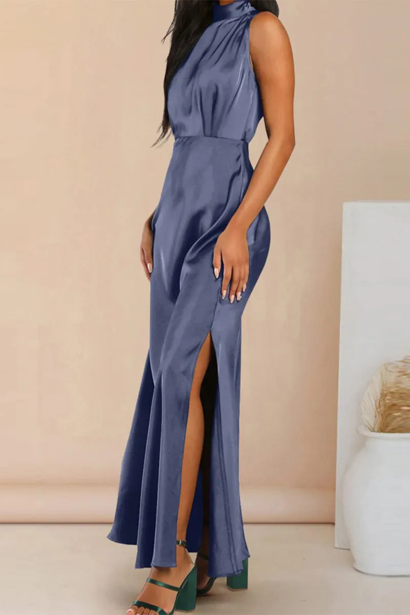 Celebrities Elegant Solid Halter A Line Dresses(5 Colors)