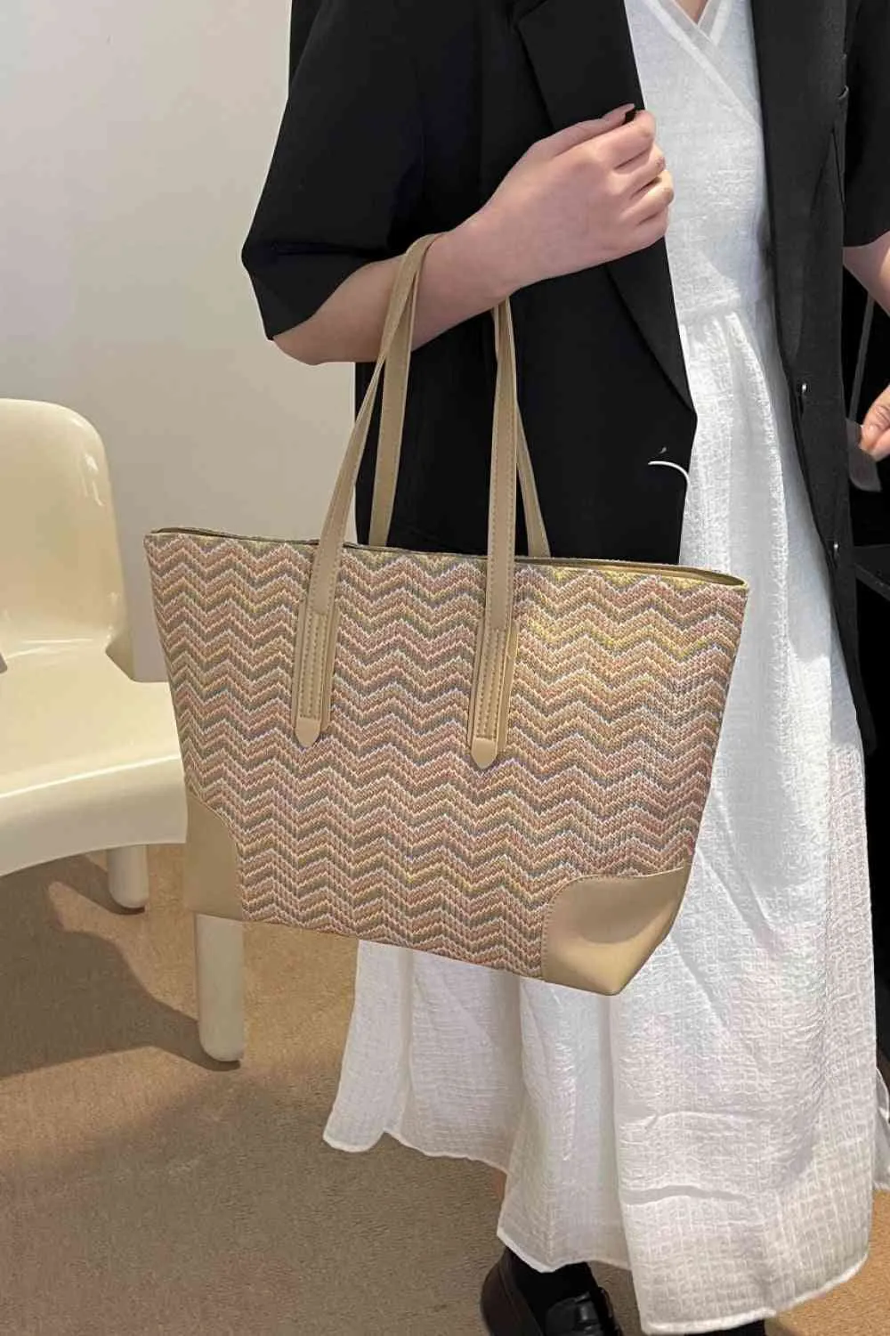 Chevron Straw Tote Bag