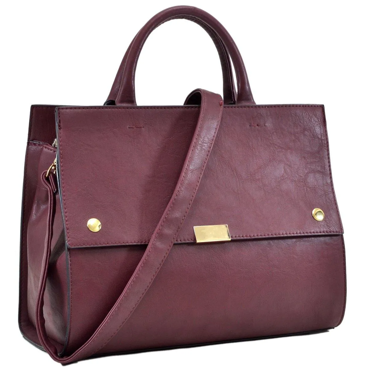 Dasein Faux Leather Snap Front Satchel with Shoulder Strap