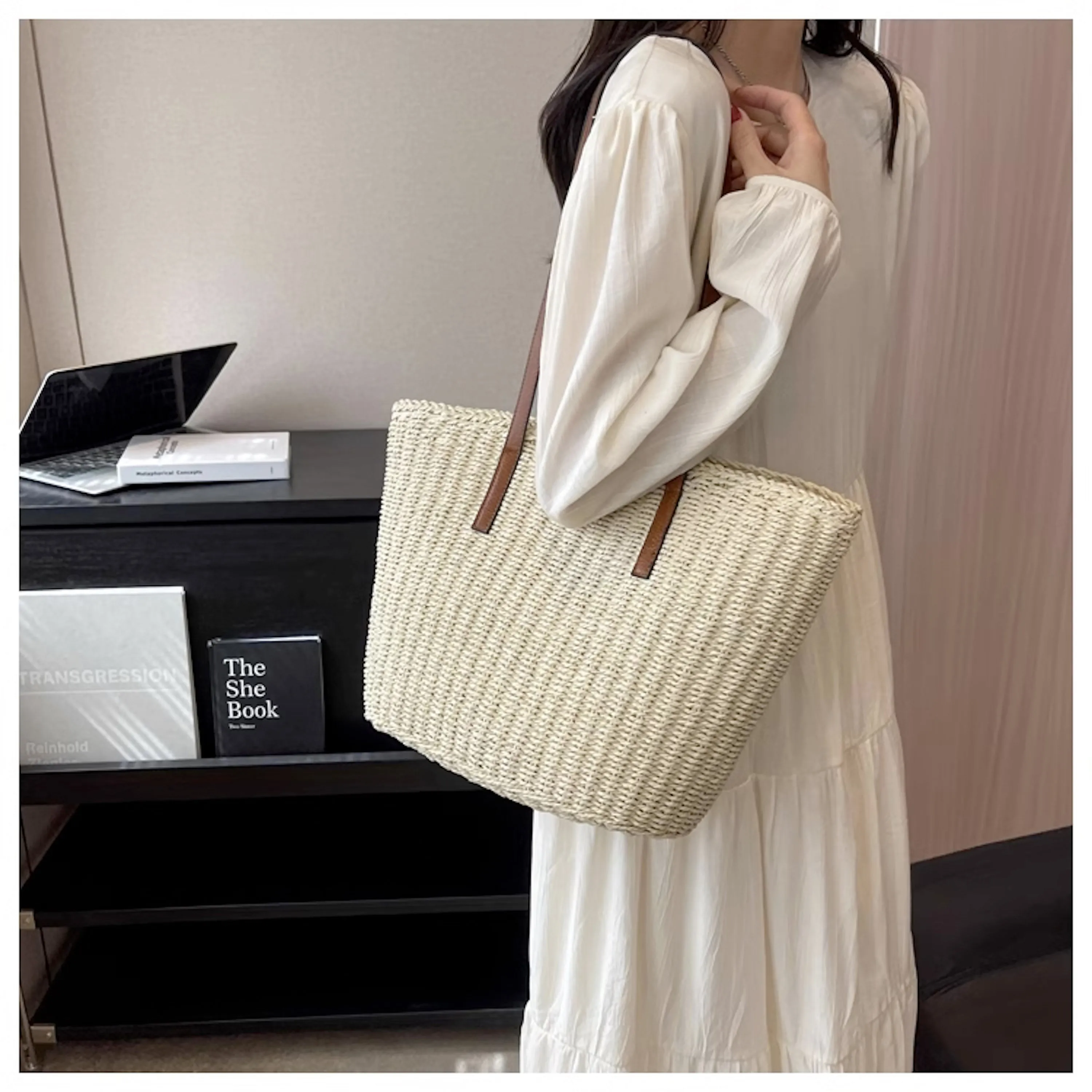 Elena Handbags Woven Straw Market Tote Summer Fashion Bag