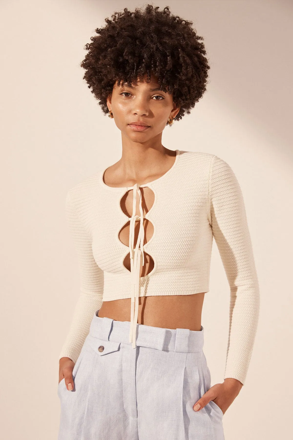 EVE LONG SLEEVE KEYHOLE TOP - COCONUT