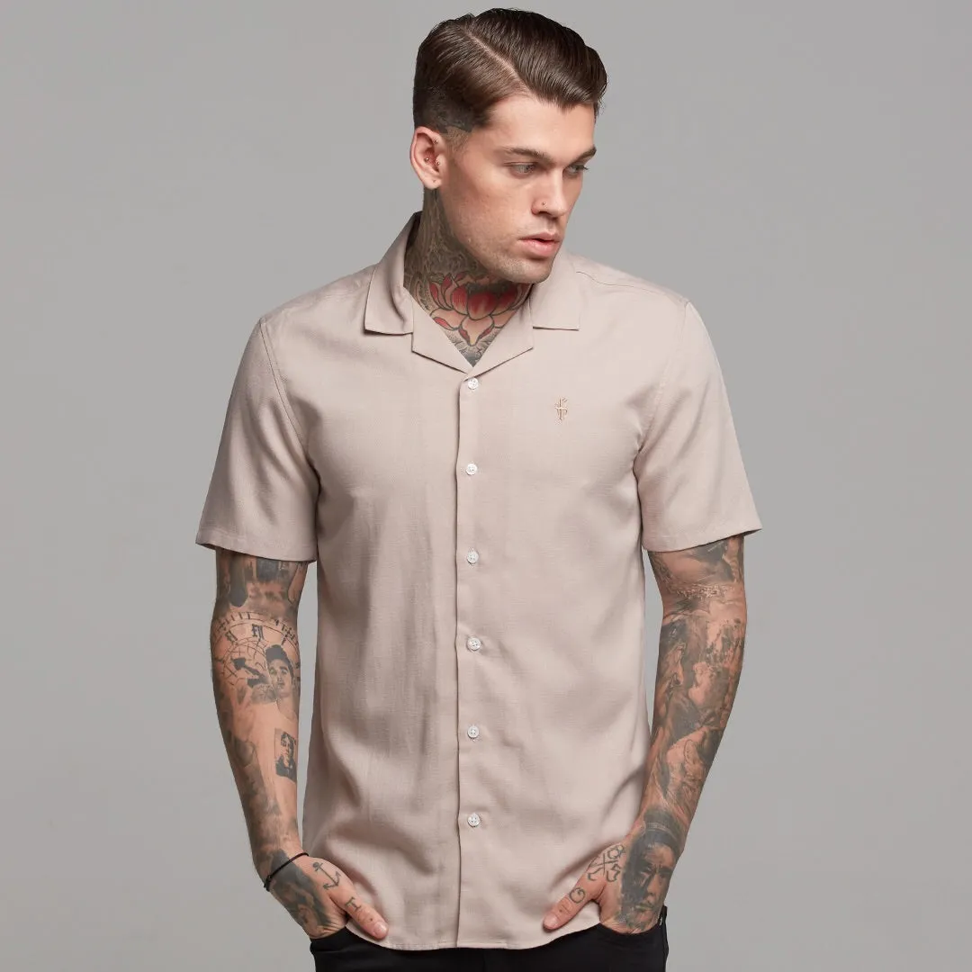 Father Sons Classic Nude Linen effect Short Sleeve Revere Shirt - FS445