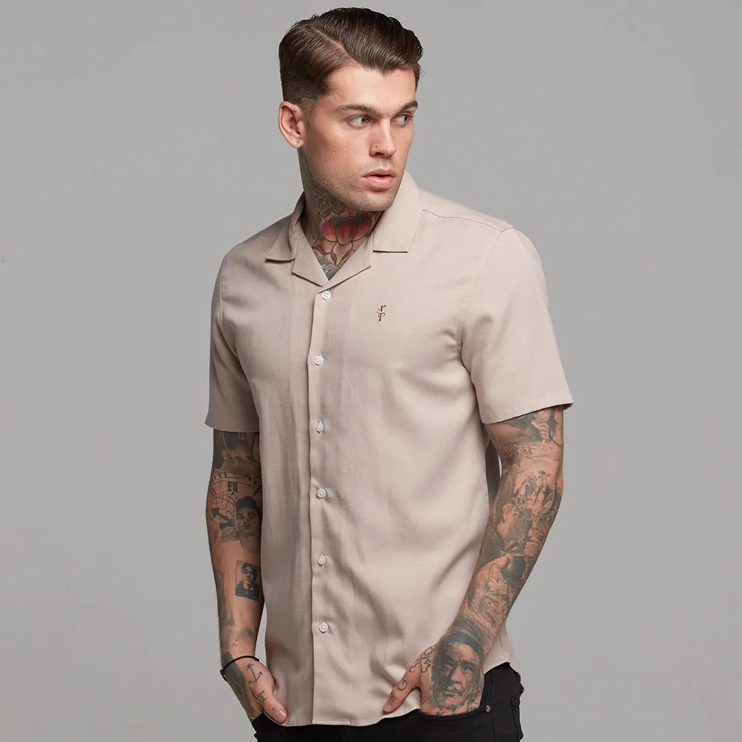 Father Sons Classic Nude Linen effect Short Sleeve Revere Shirt - FS445