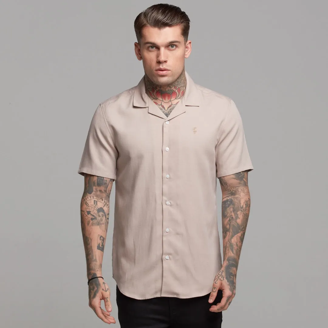 Father Sons Classic Nude Linen effect Short Sleeve Revere Shirt - FS445