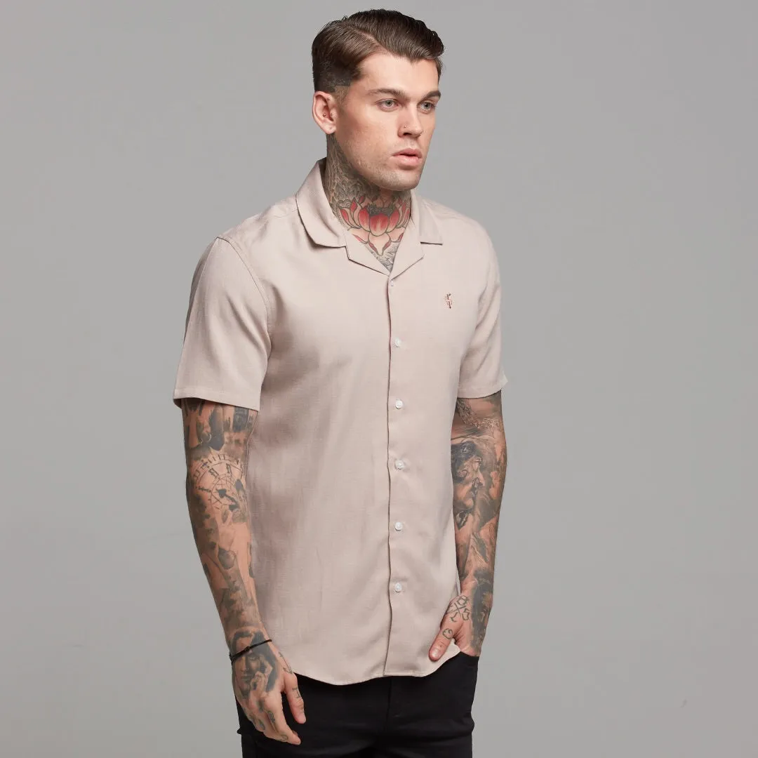 Father Sons Classic Nude Linen effect Short Sleeve Revere Shirt - FS445