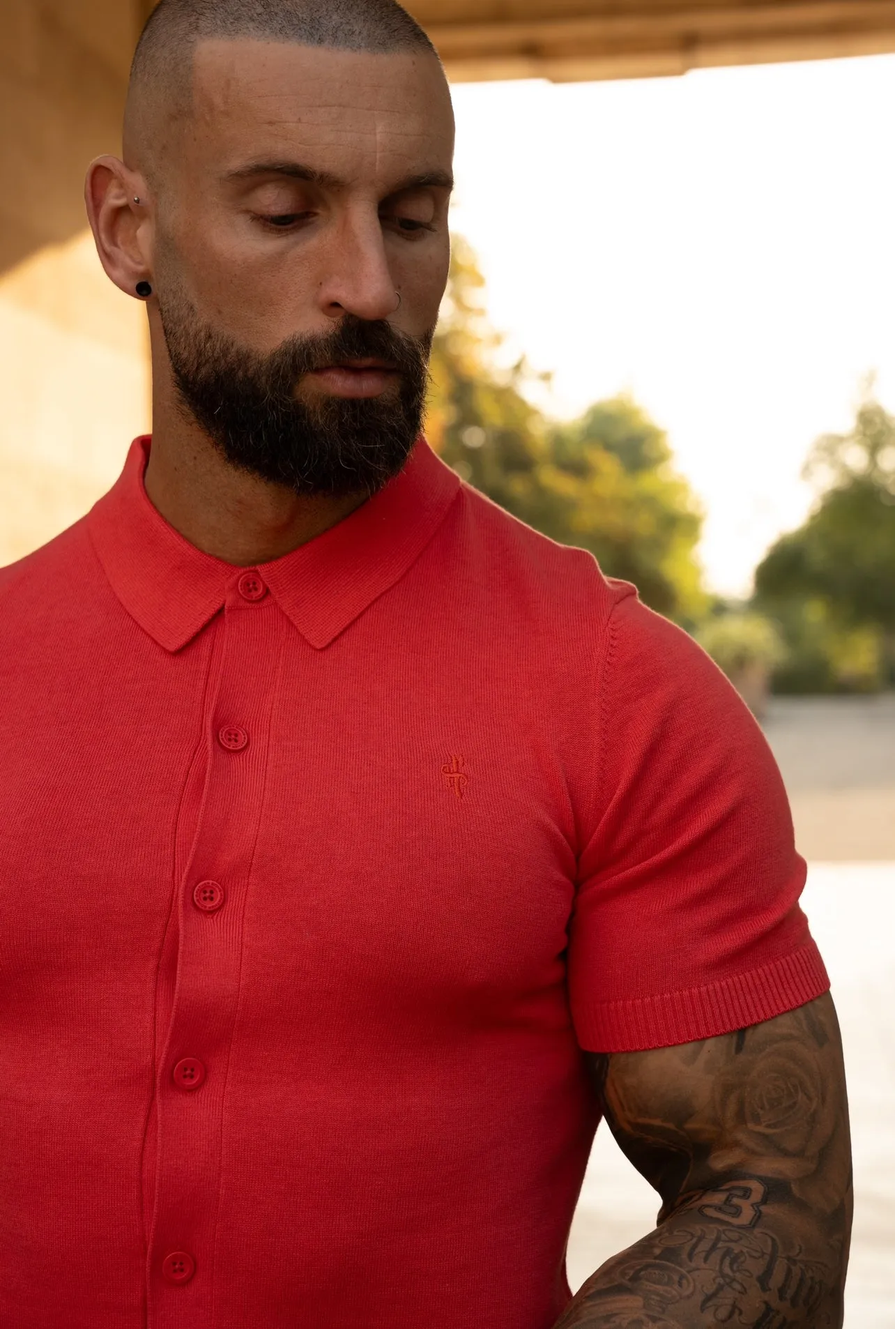 Father Sons Classic Plain Coral Knitted Button Through Polo Short Sleeve - FSN164