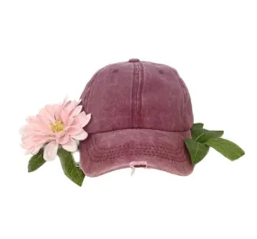 GIRLS Maroon Distressed Hat