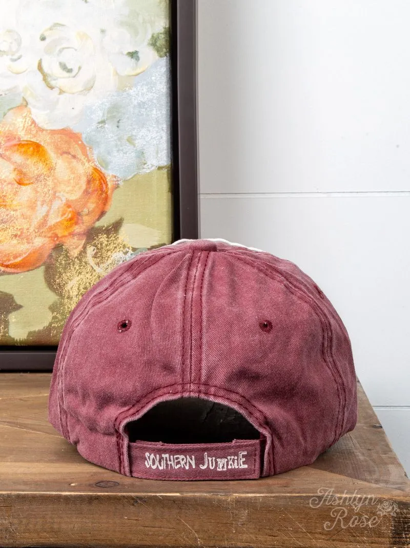 GIRLS Maroon Distressed Hat