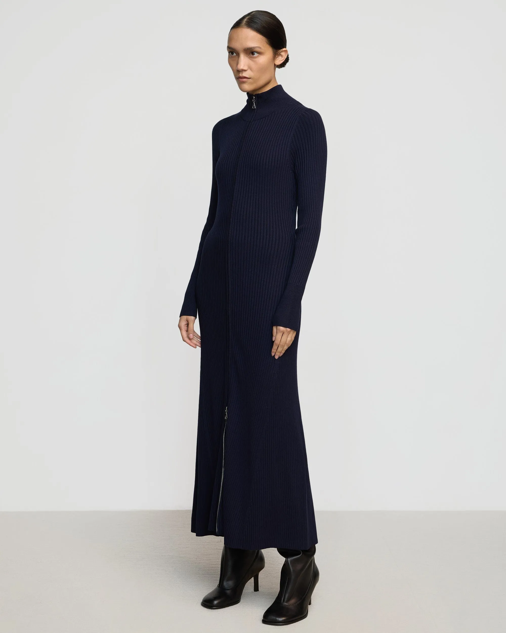 Janne Ribbed Two-Way Zip Sweater Dress