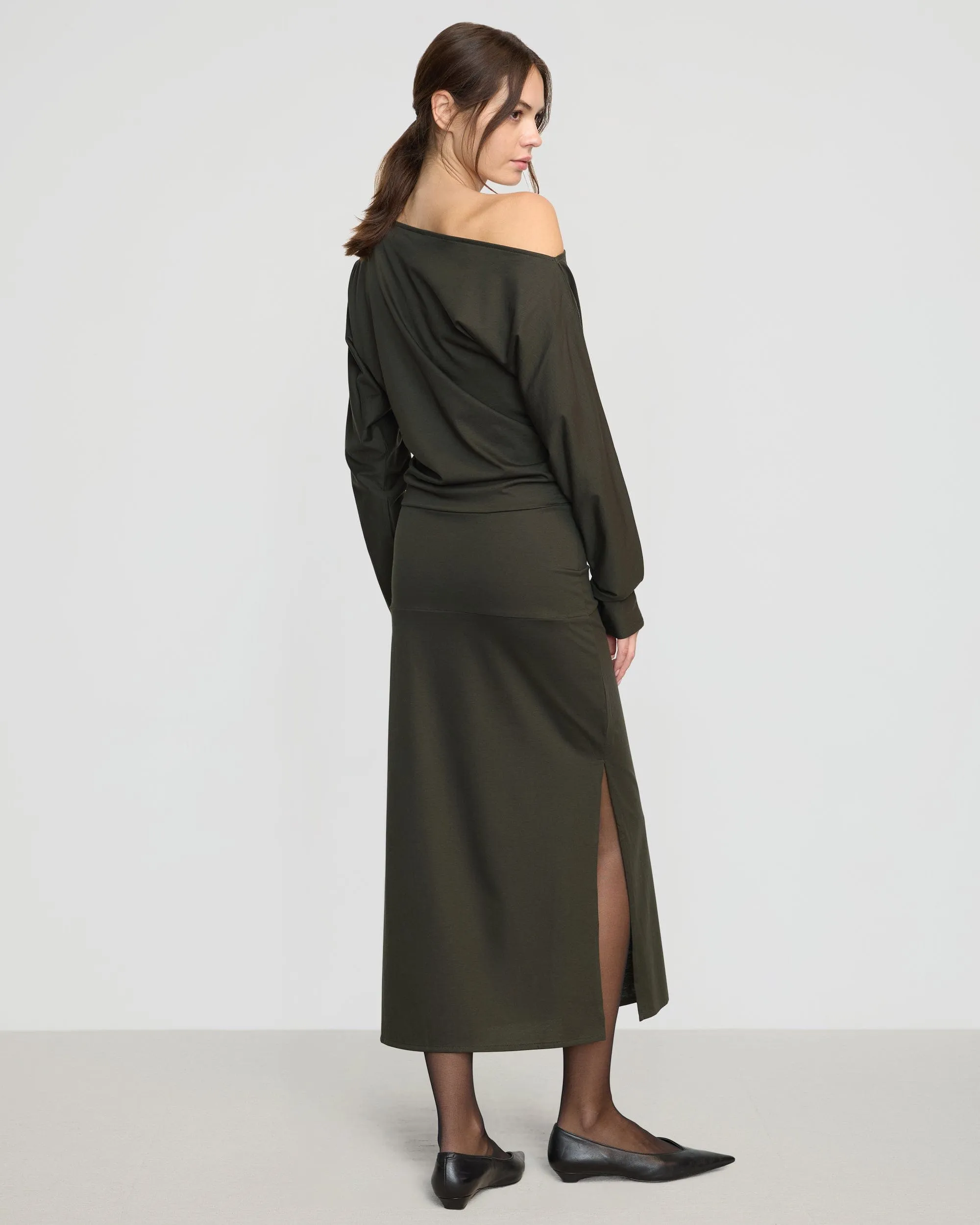 Kezia Off-Shoulder Satin Jersey Dress