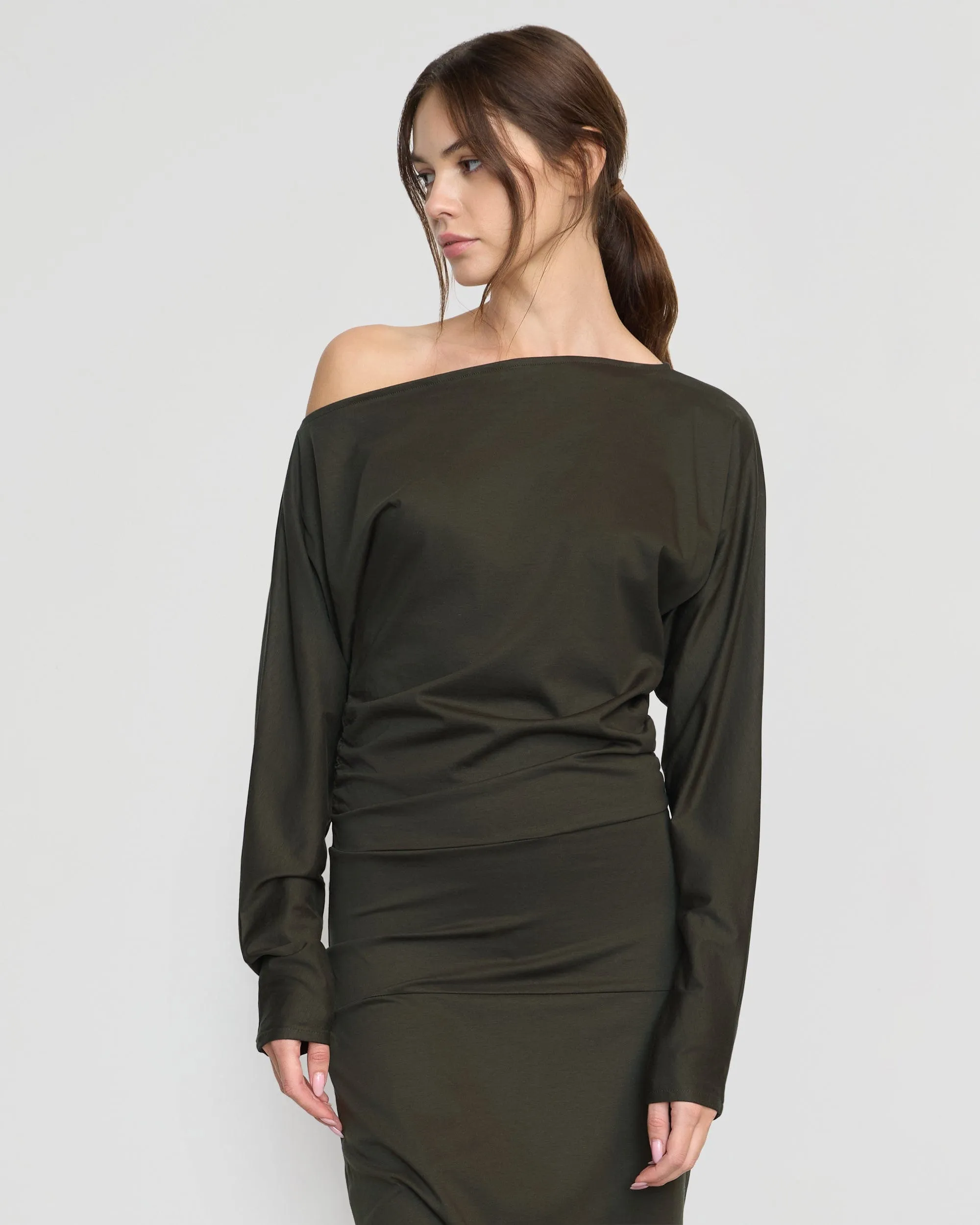 Kezia Off-Shoulder Satin Jersey Dress