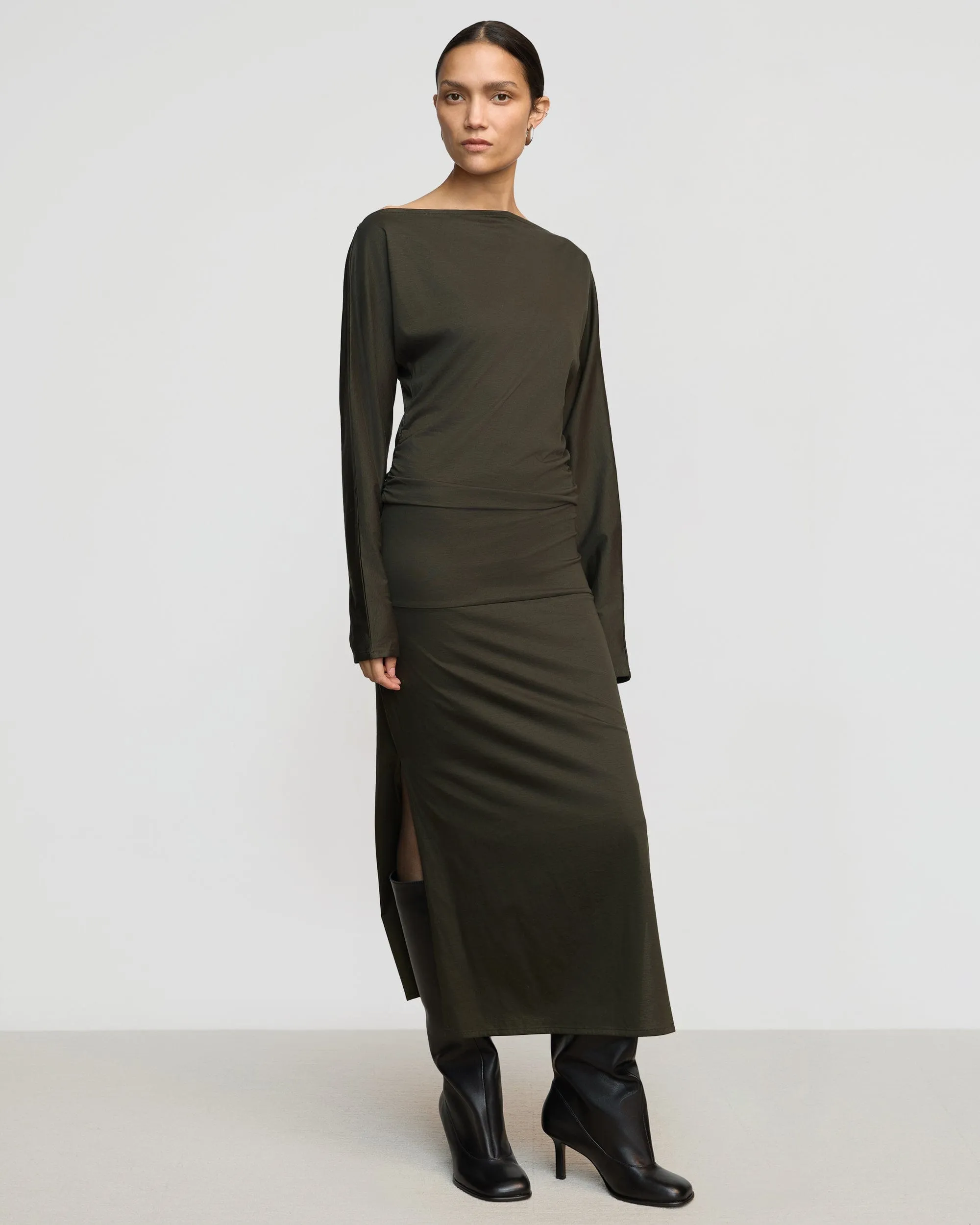 Kezia Off-Shoulder Satin Jersey Dress