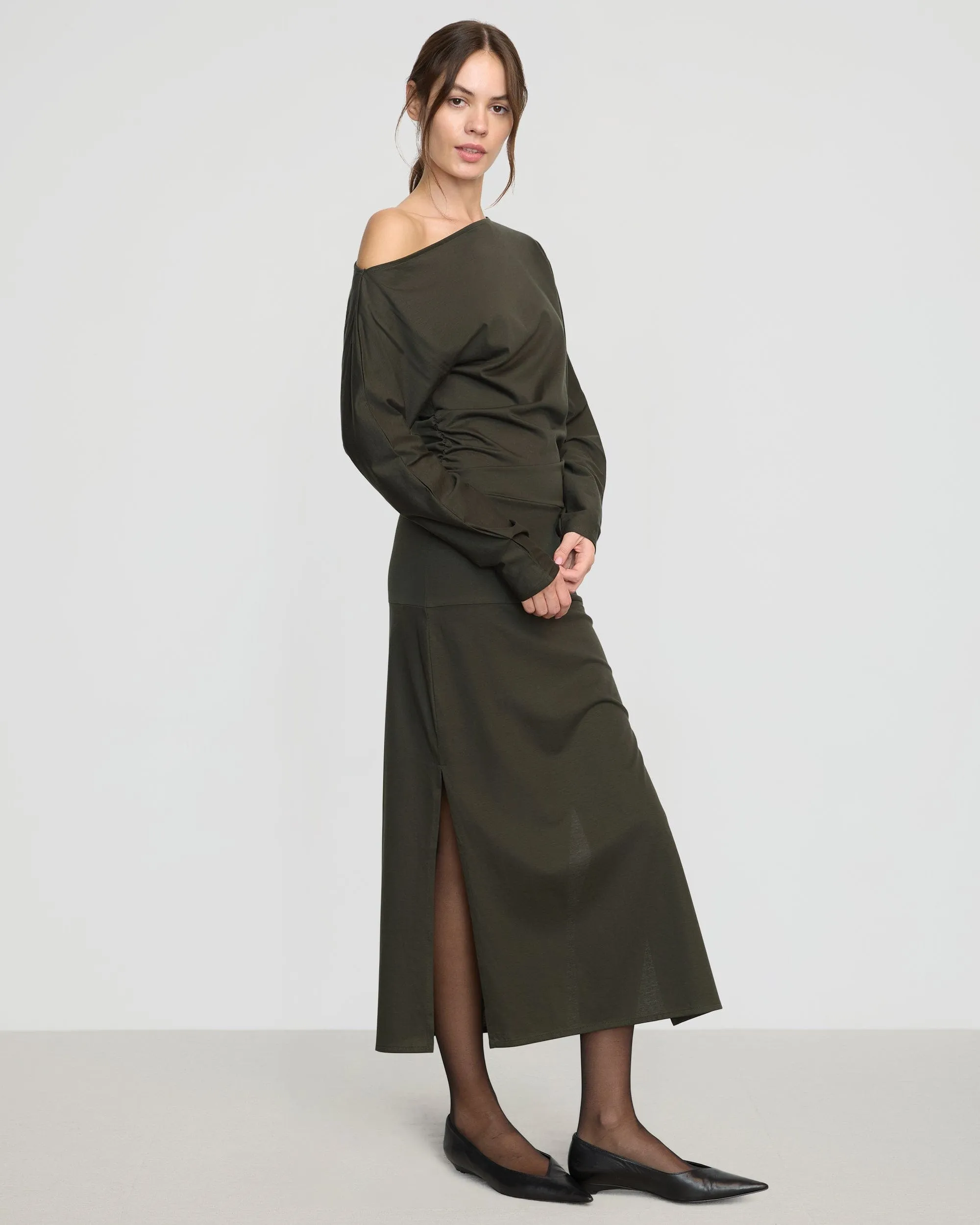 Kezia Off-Shoulder Satin Jersey Dress