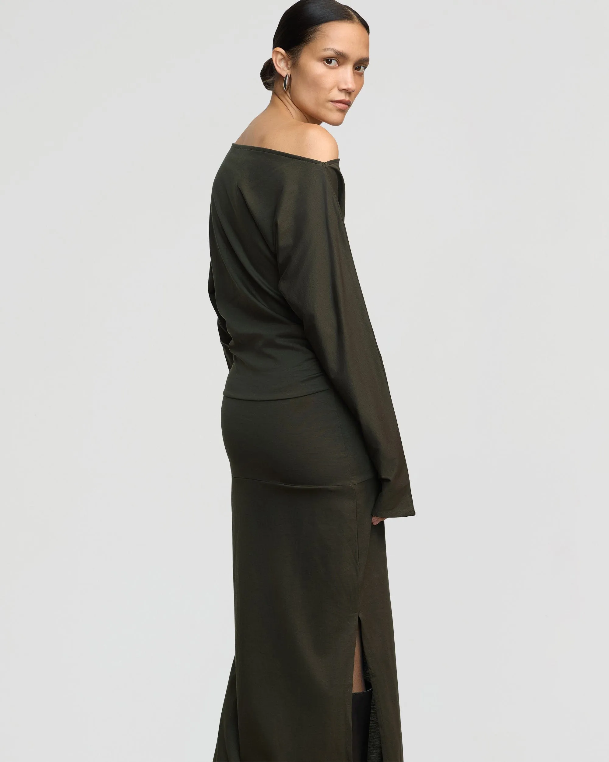 Kezia Off-Shoulder Satin Jersey Dress