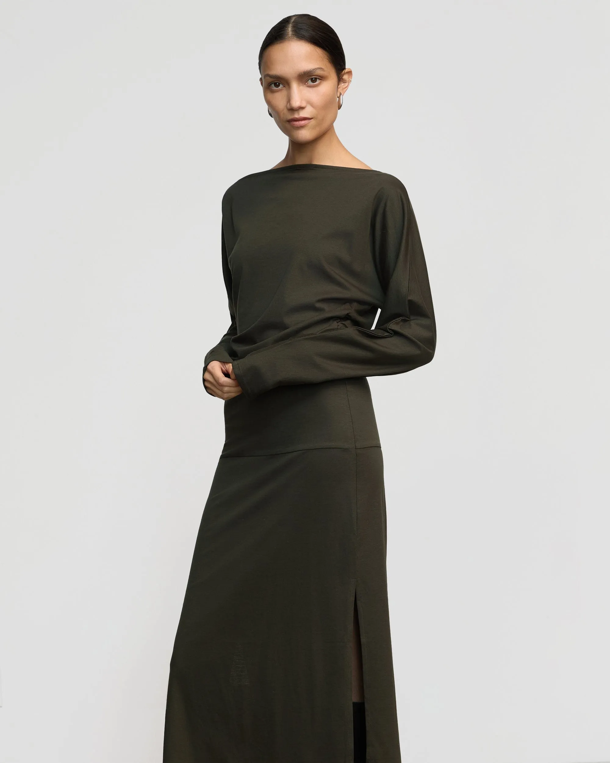 Kezia Off-Shoulder Satin Jersey Dress