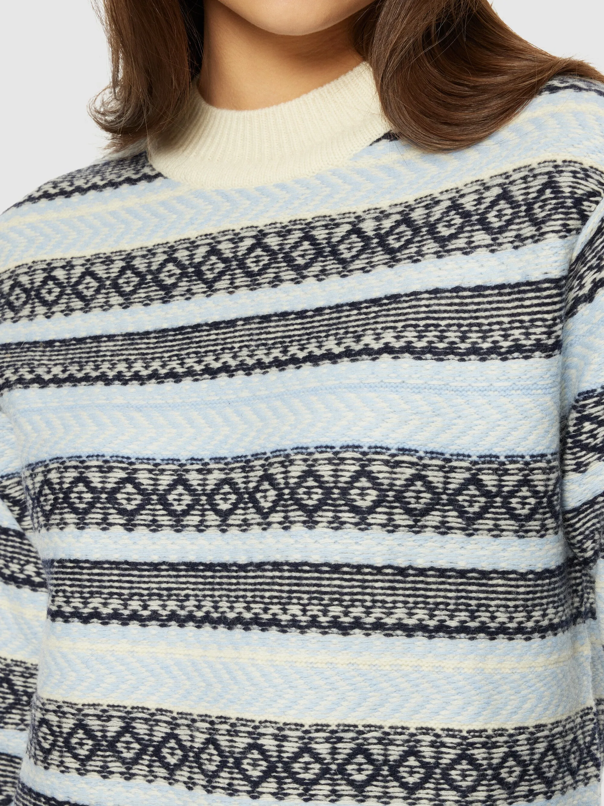 Lambswool pattern crew neck - RWS - Light Blue Stripe