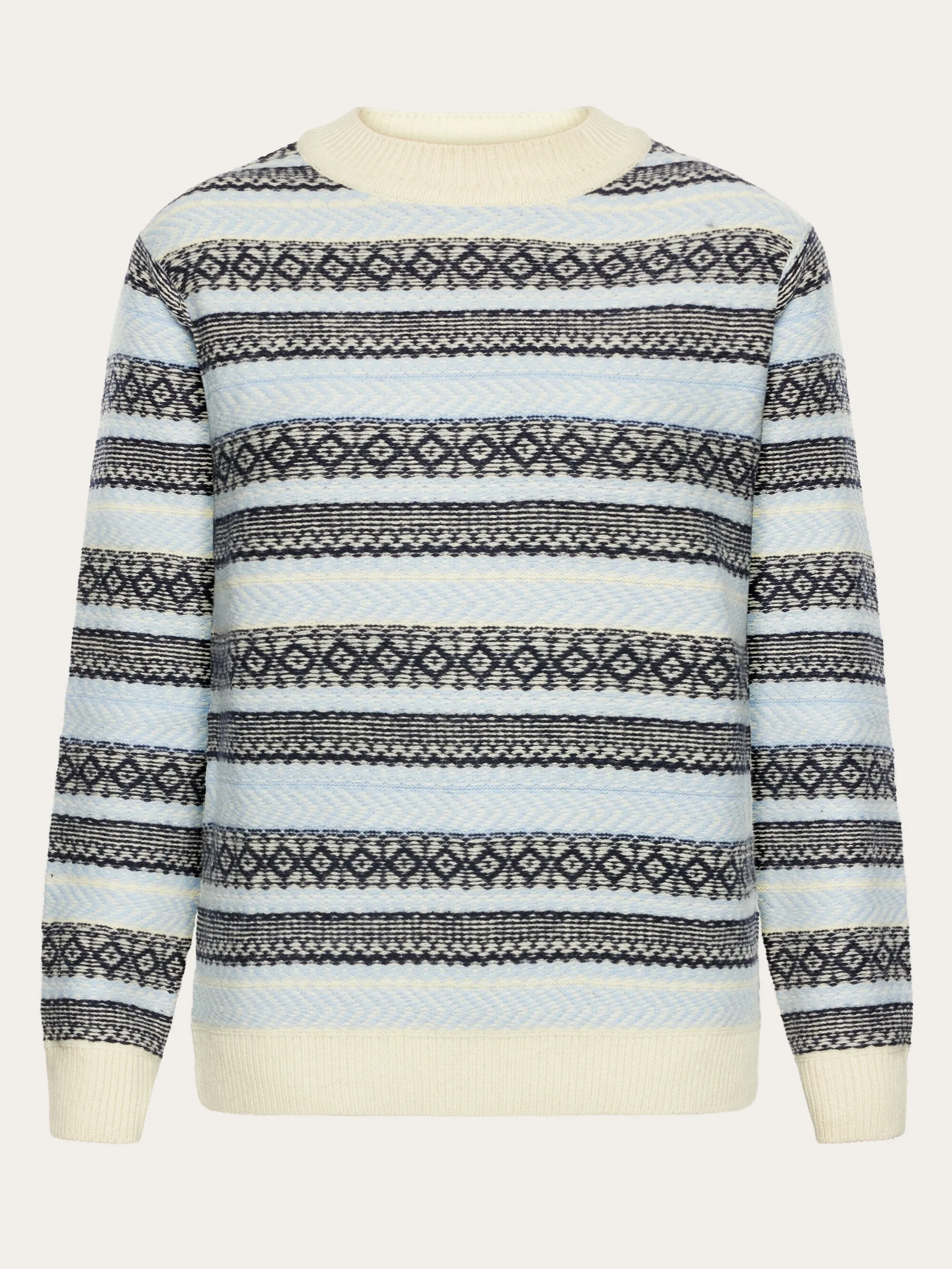 Lambswool pattern crew neck - RWS - Light Blue Stripe