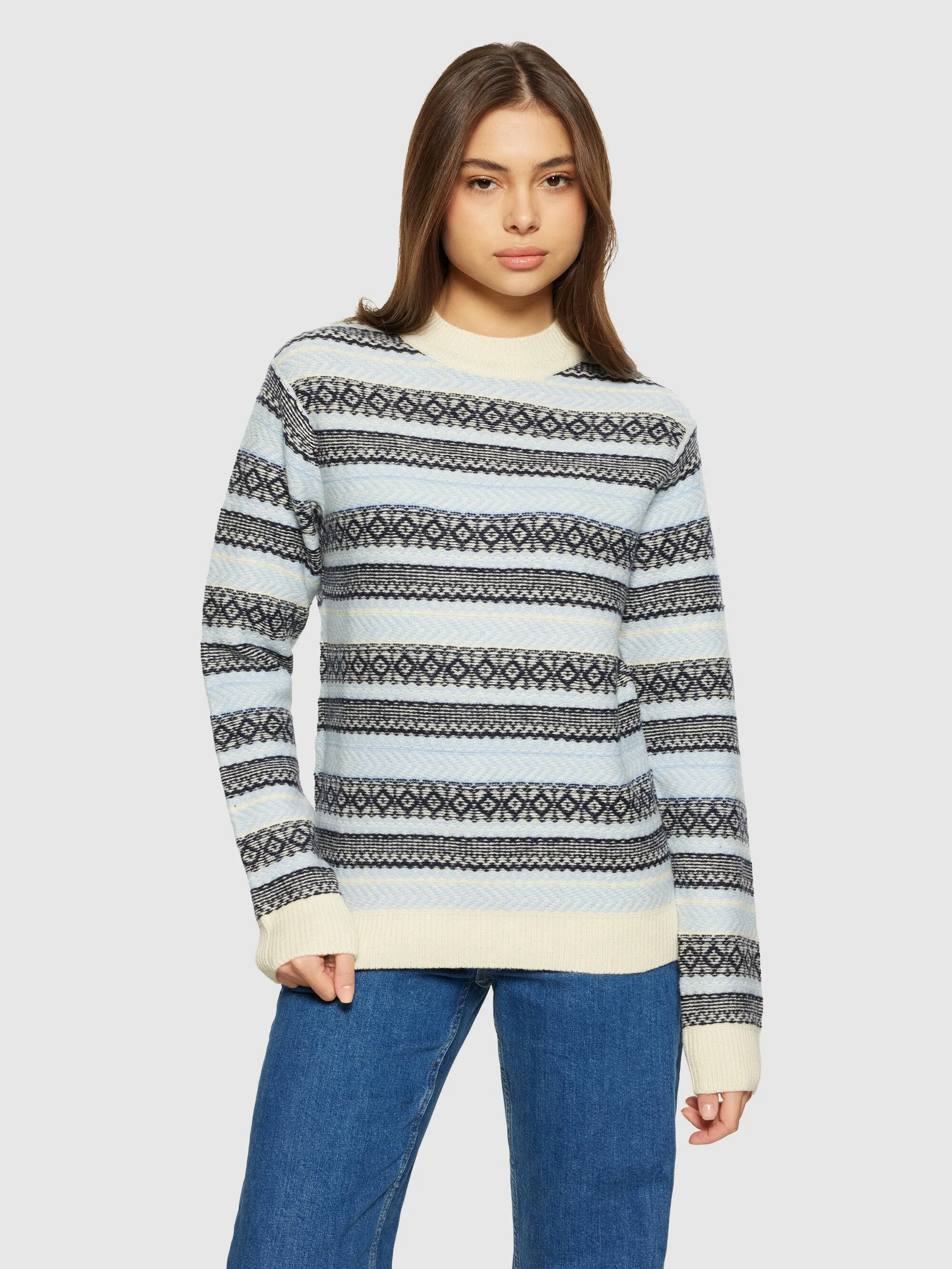 Lambswool pattern crew neck - RWS - Light Blue Stripe