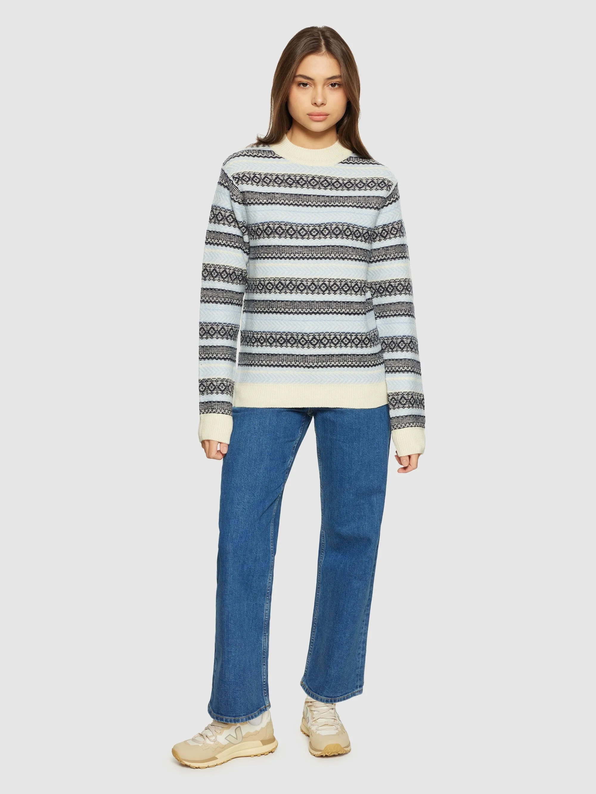 Lambswool pattern crew neck - RWS - Light Blue Stripe